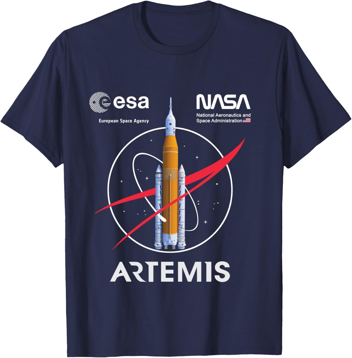 NASA Artemis Mission SLS Worm and ESA Logo Langarmshirt T-Shirt - T-Shirt | Navy
