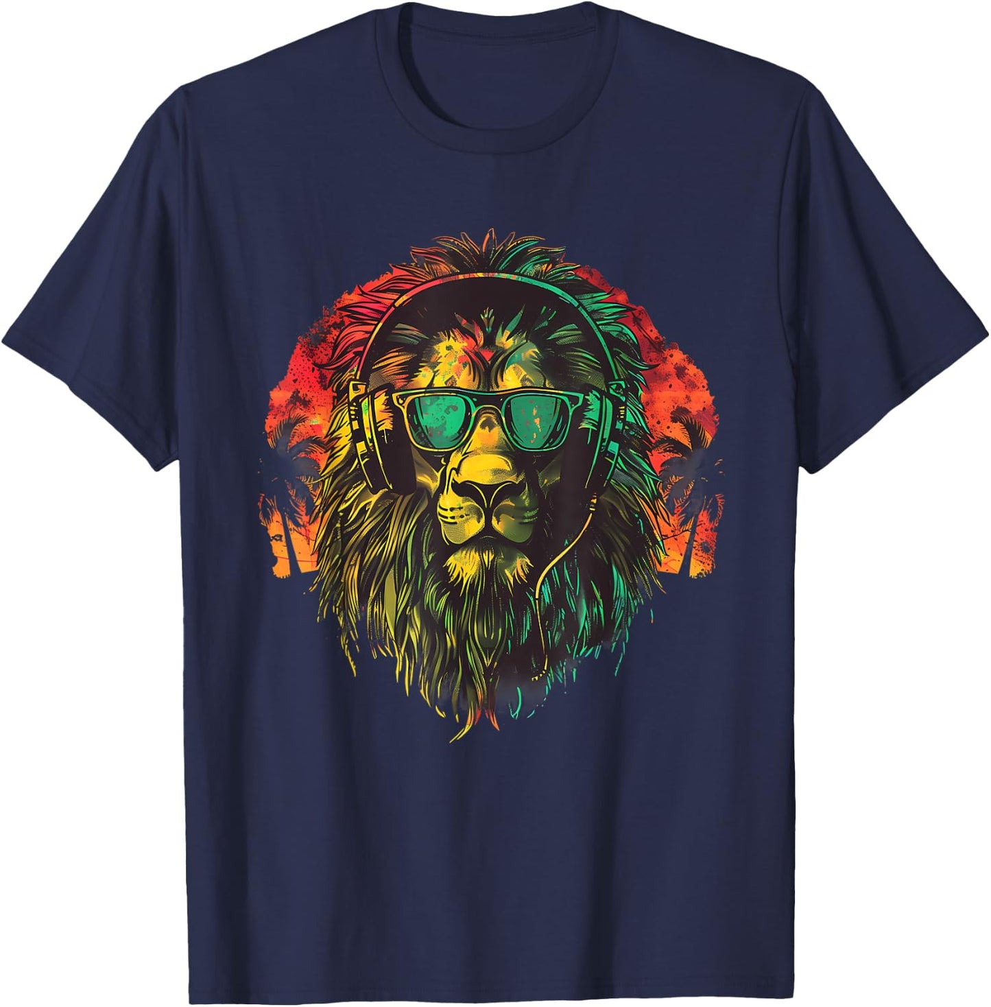 Rasta Reggae Music Headphones Lion Of Judah Jamaican Music T-Shirt - T-Shirt | Navy