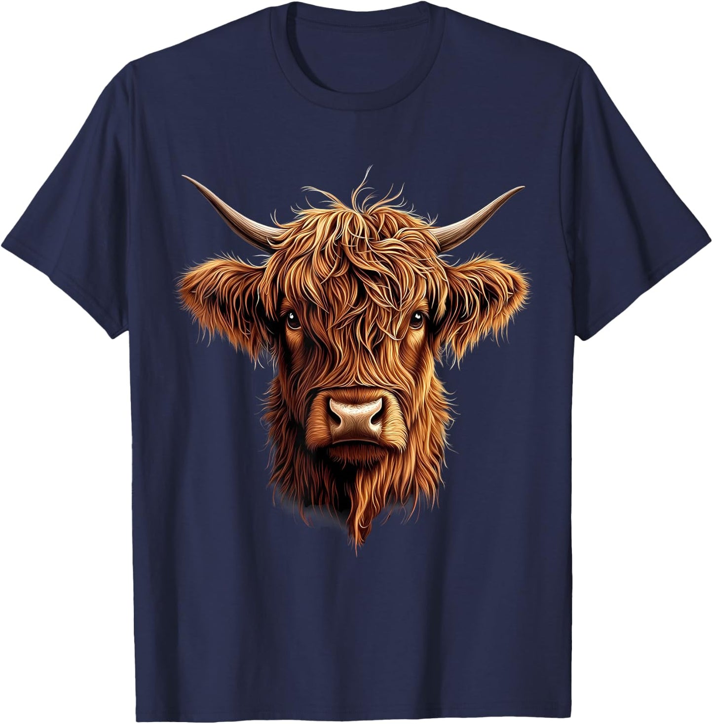 Scottish Highland Cow Messy Bun Scottish Highlander Cow T-Shirt - T-Shirt | Navy