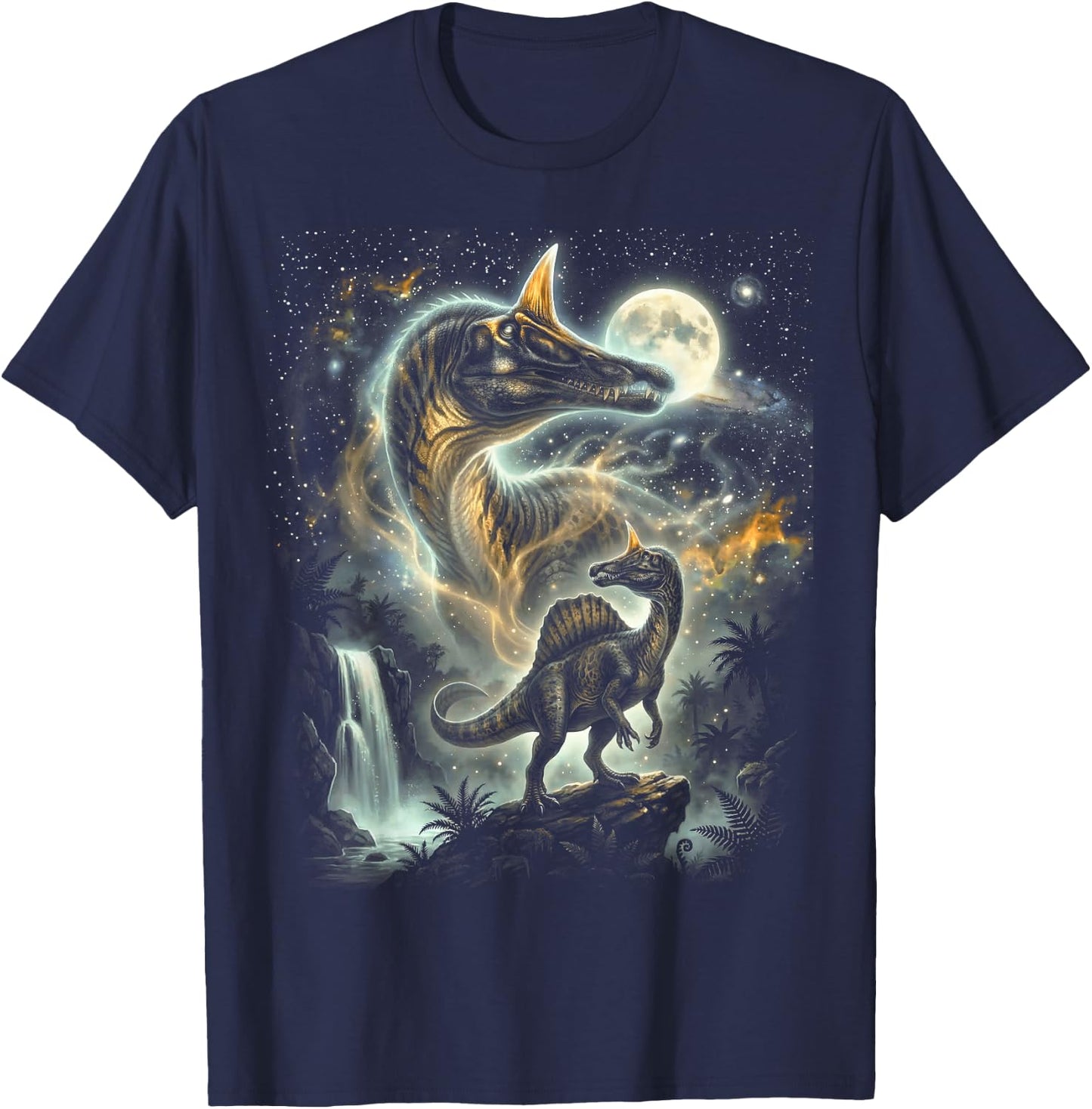 Spinosaurus Mirabilis Dinosaur Howling At The Moon T-Shirt - T-Shirt | Navy