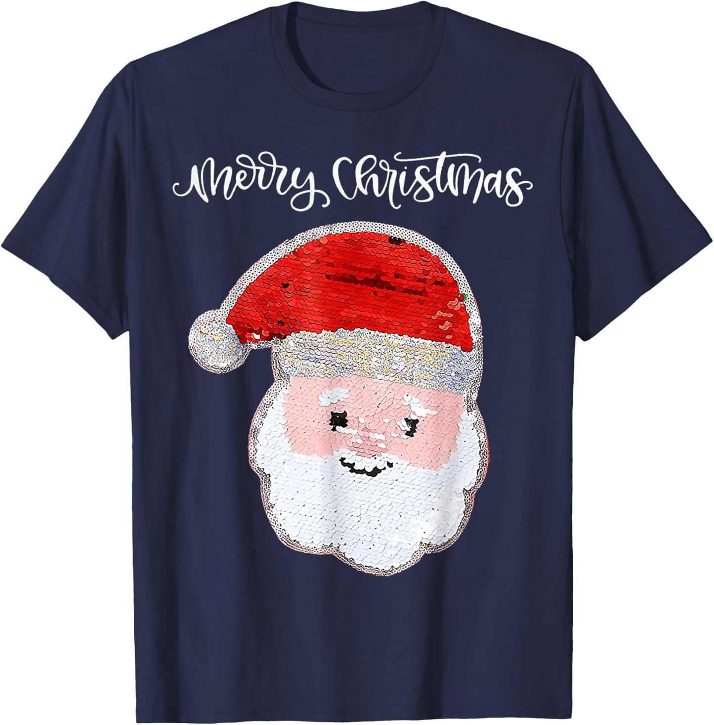 Christmas for Girls and Boys Flip Sequin Santa Ugly Xmas T-Shirt - T-Shirt | Navy