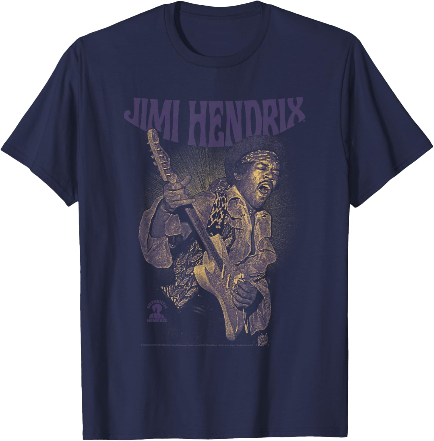 Ripple Junction x Jimi Hendrix Playing Guitar Purple Yellow , Black, S T-Shirt - T-Shirt | Navy