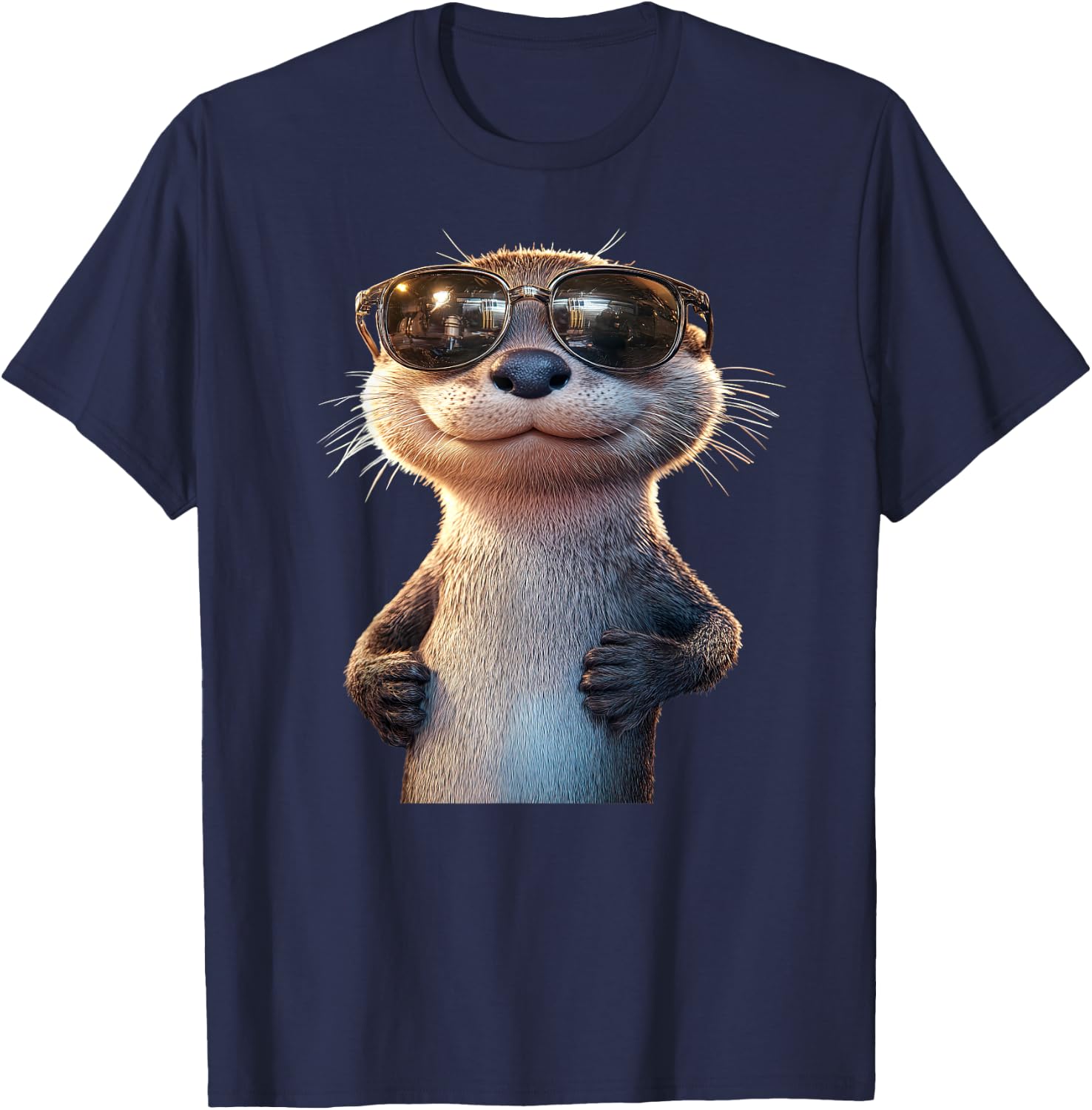 Otter with Sunglasses I Love Sea Otter Martres , Black, S T-Shirt - T-Shirt | Navy