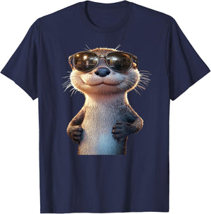 Otter with Sunglasses I Love Sea Otter Martres , Black, S T-Shirt - T-Shirt | Navy