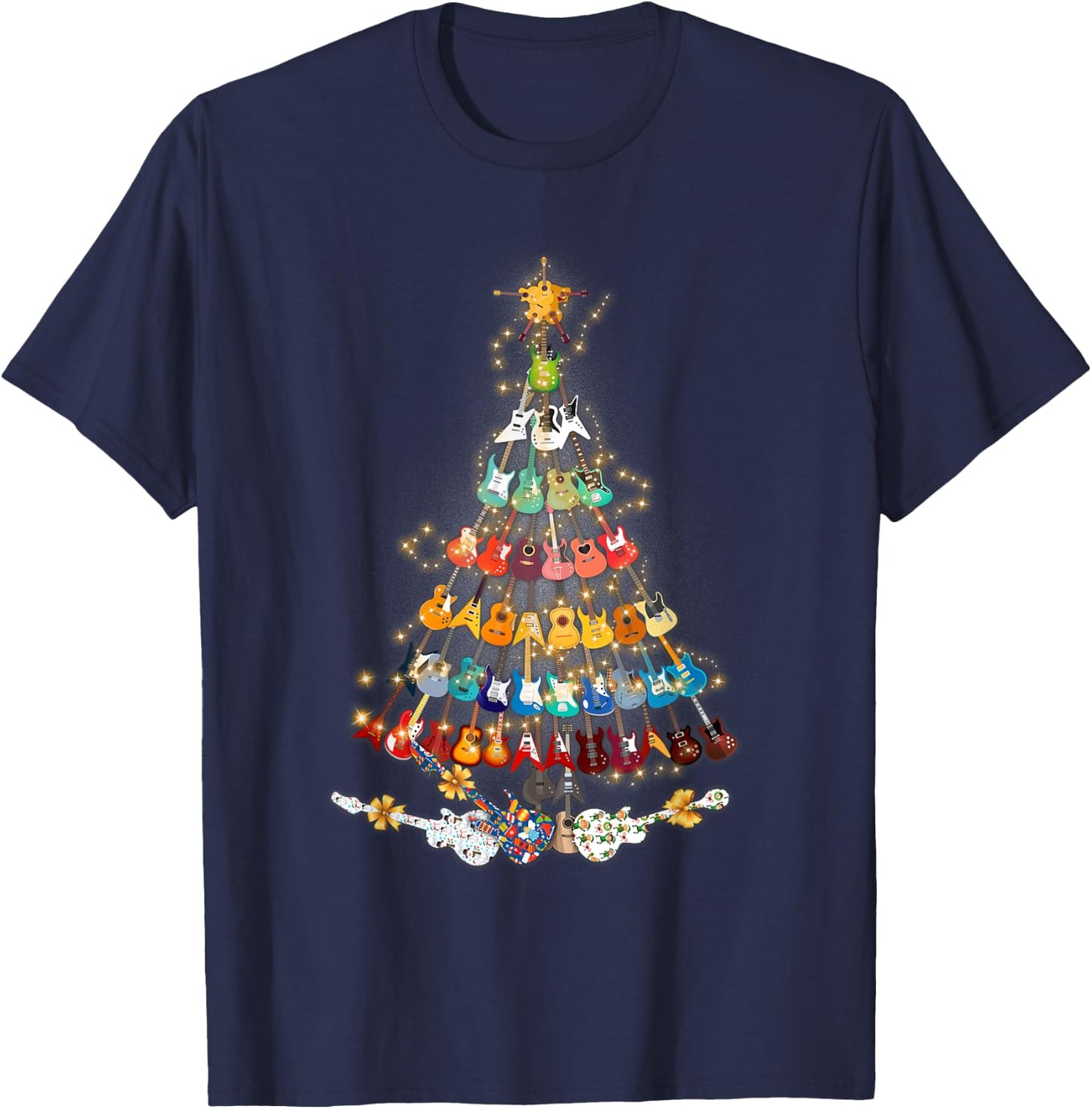 Christmas Guitar Tree - Xmas Guitarist Musician Gift T-Shirt - T-Shirt | Navy