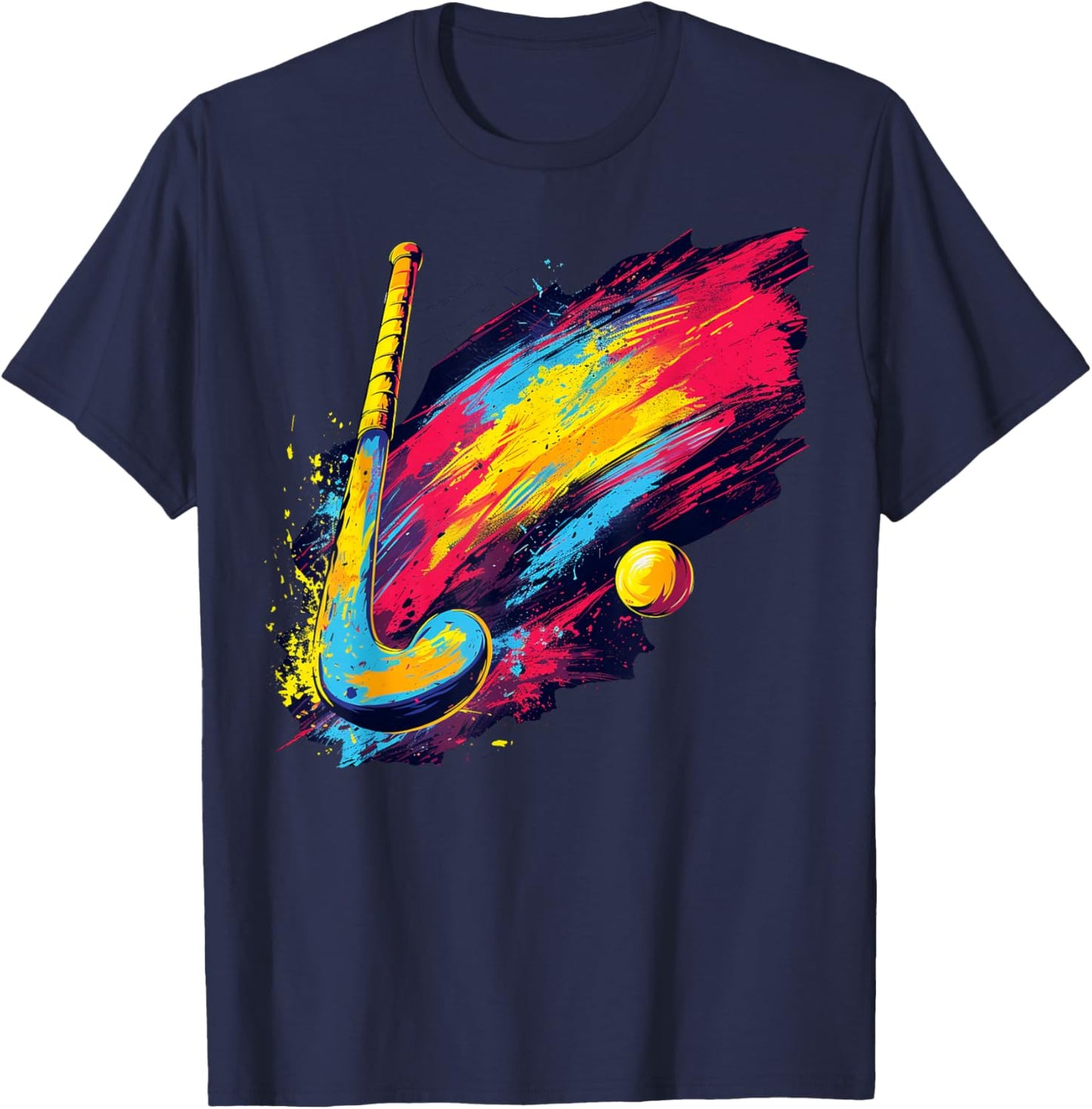 Colourful Painted Field Hockey Stick on Artistic Field Hockey , black T-Shirt - T-Shirt | Navy
