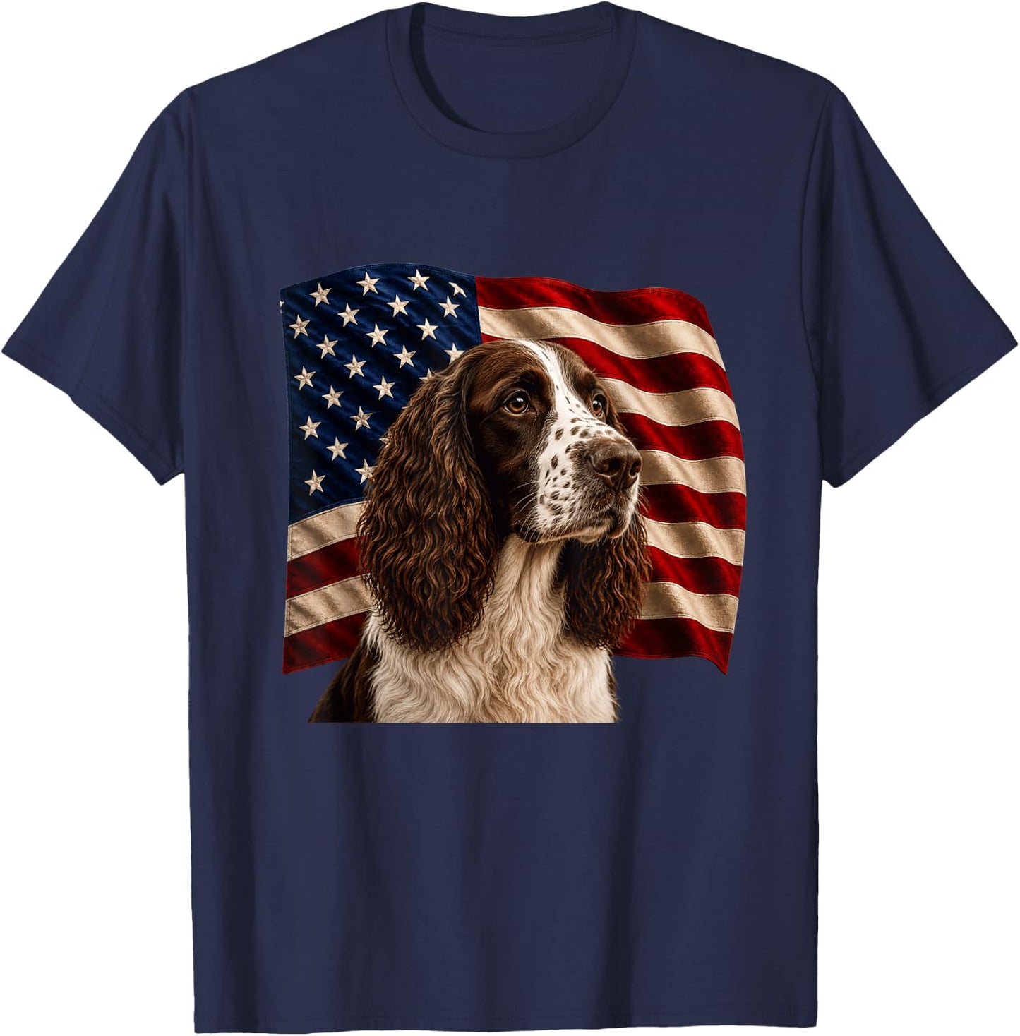 English Springer Spaniel Patriotic 4th July USA Flag Spaniel T-Shirt - T-Shirt | Navy