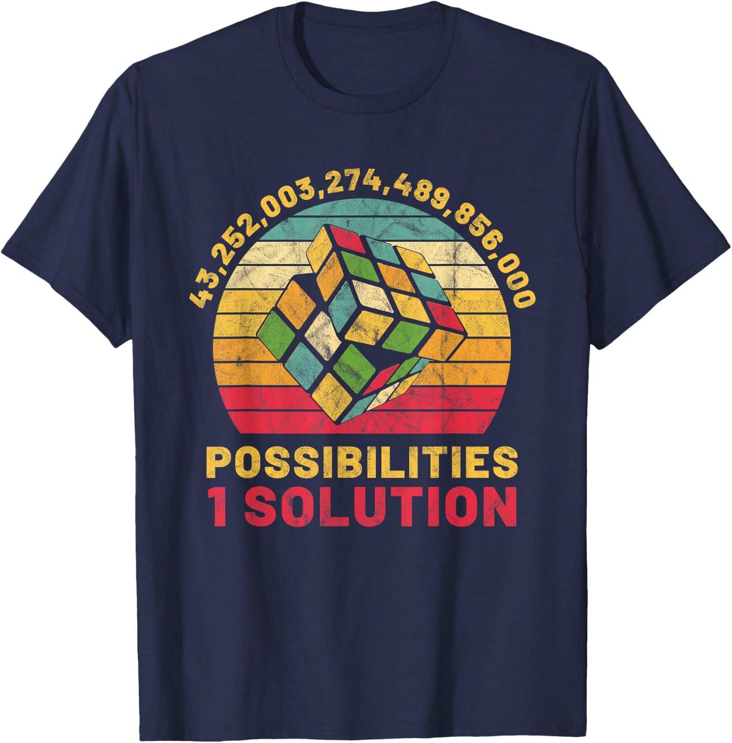 Puzzle Cube Funny One Solution Speed Cubing Retro Math T-Shirt - T-Shirt | Navy