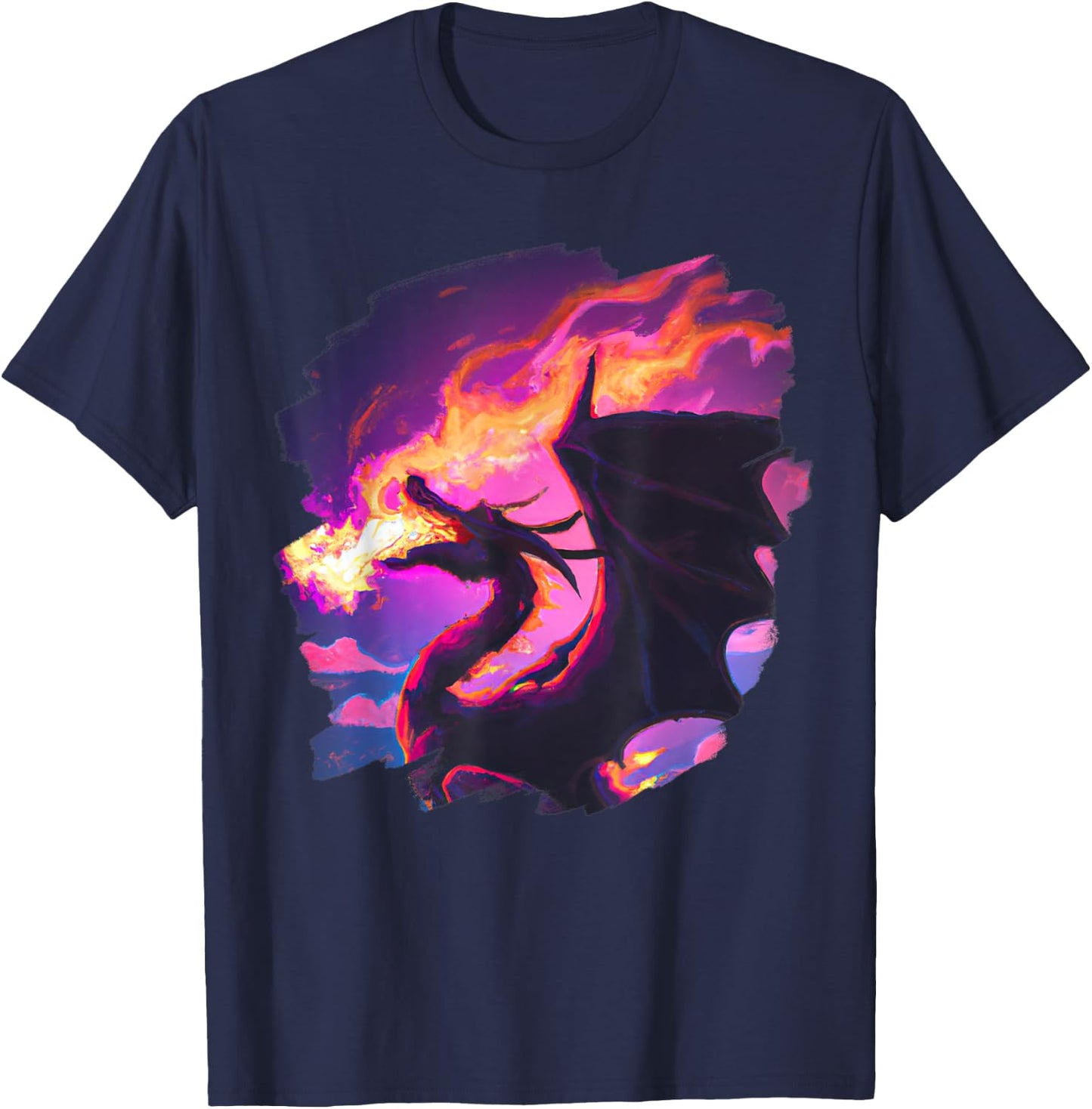 Cool Artistic Dragon Breathing Fire Magic Mythical Dragons T-Shirt - T-Shirt | Navy