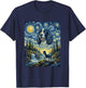 Springer Spaniel Dog Moon Howling Starry Night Van Gogh Art T-Shirt - T-Shirt | Navy
