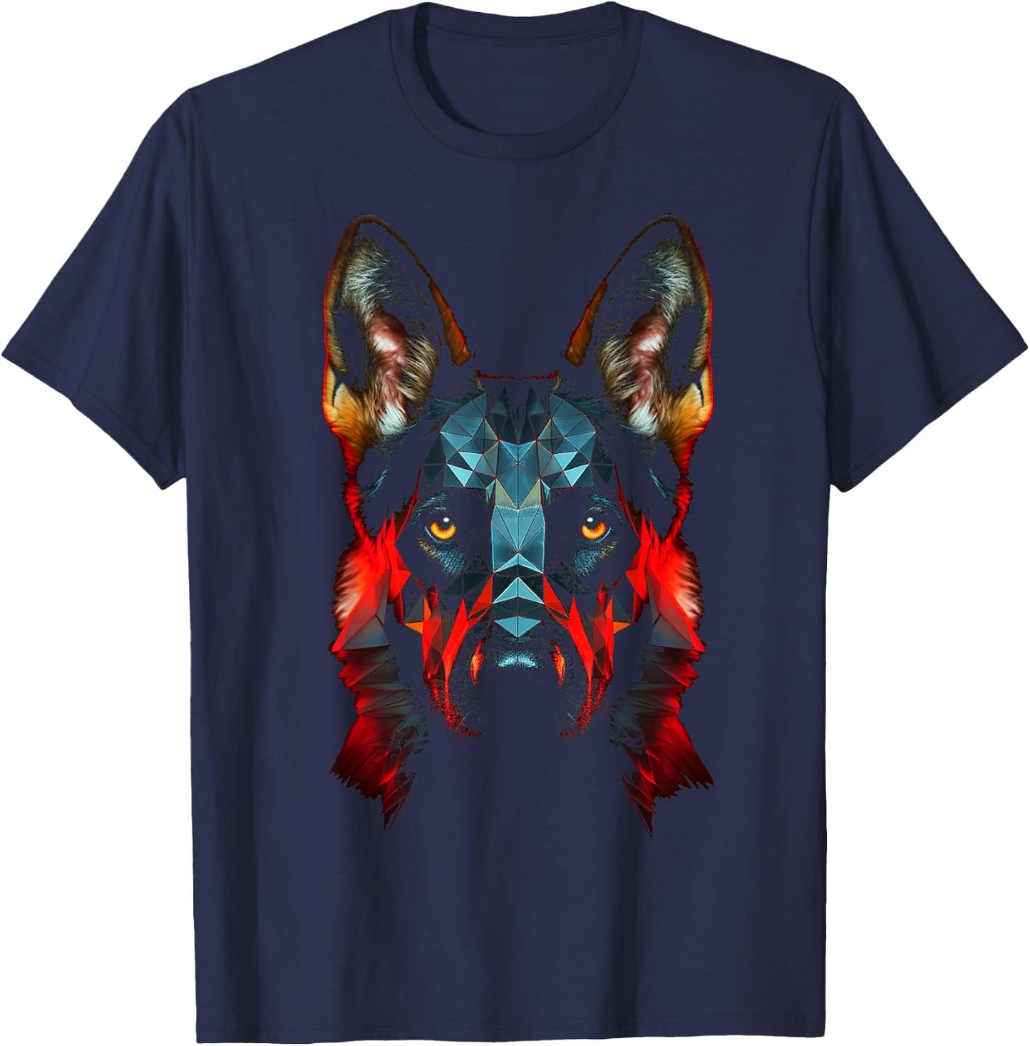 German Shepherd Dog Polygon Face Pet Art German Shepherd T-Shirt - T-Shirt | Navy