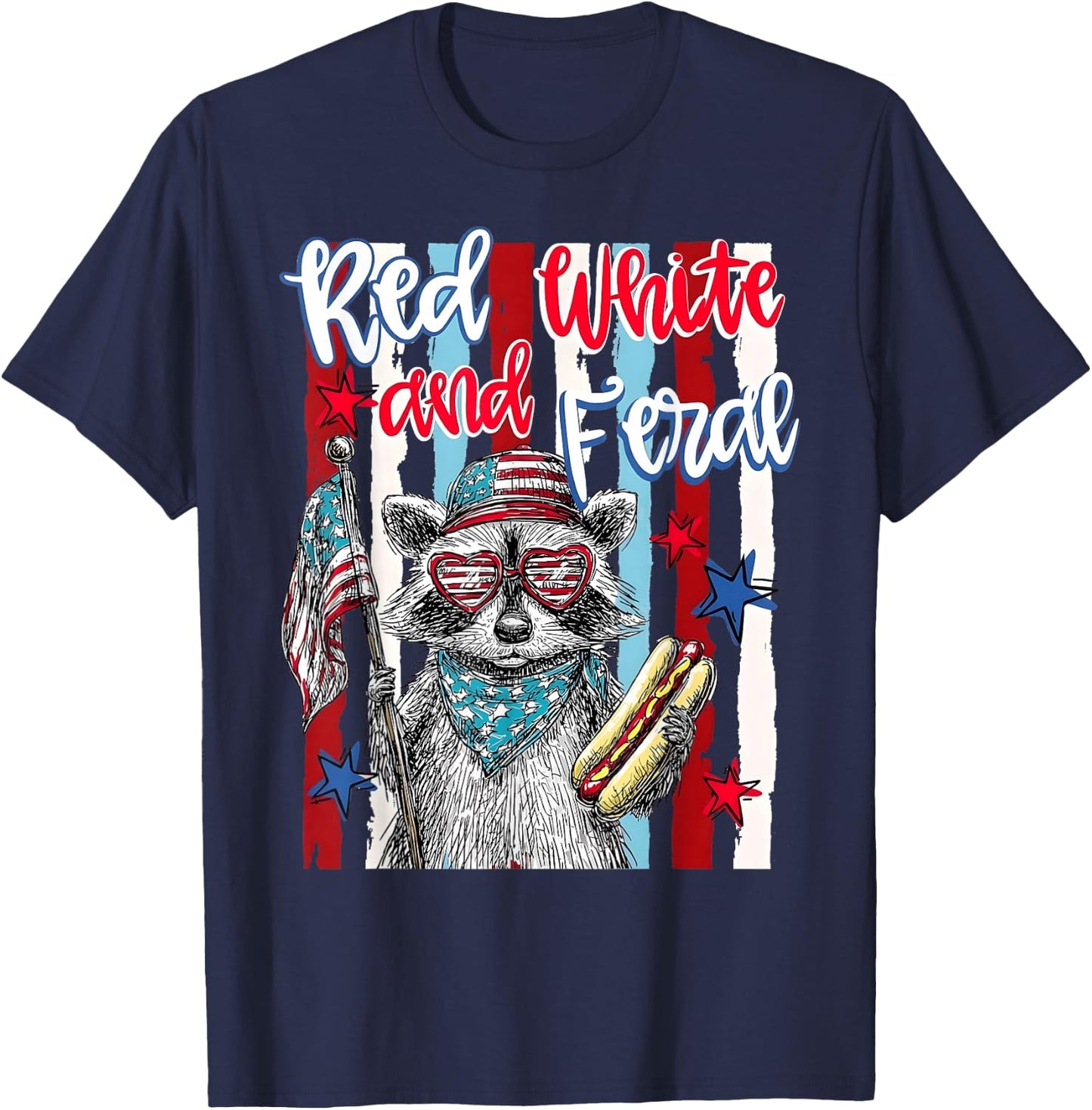 4th of July Red White and Feral Raccoon Men Women Kid T-Shirt - T-Shirt | Navy