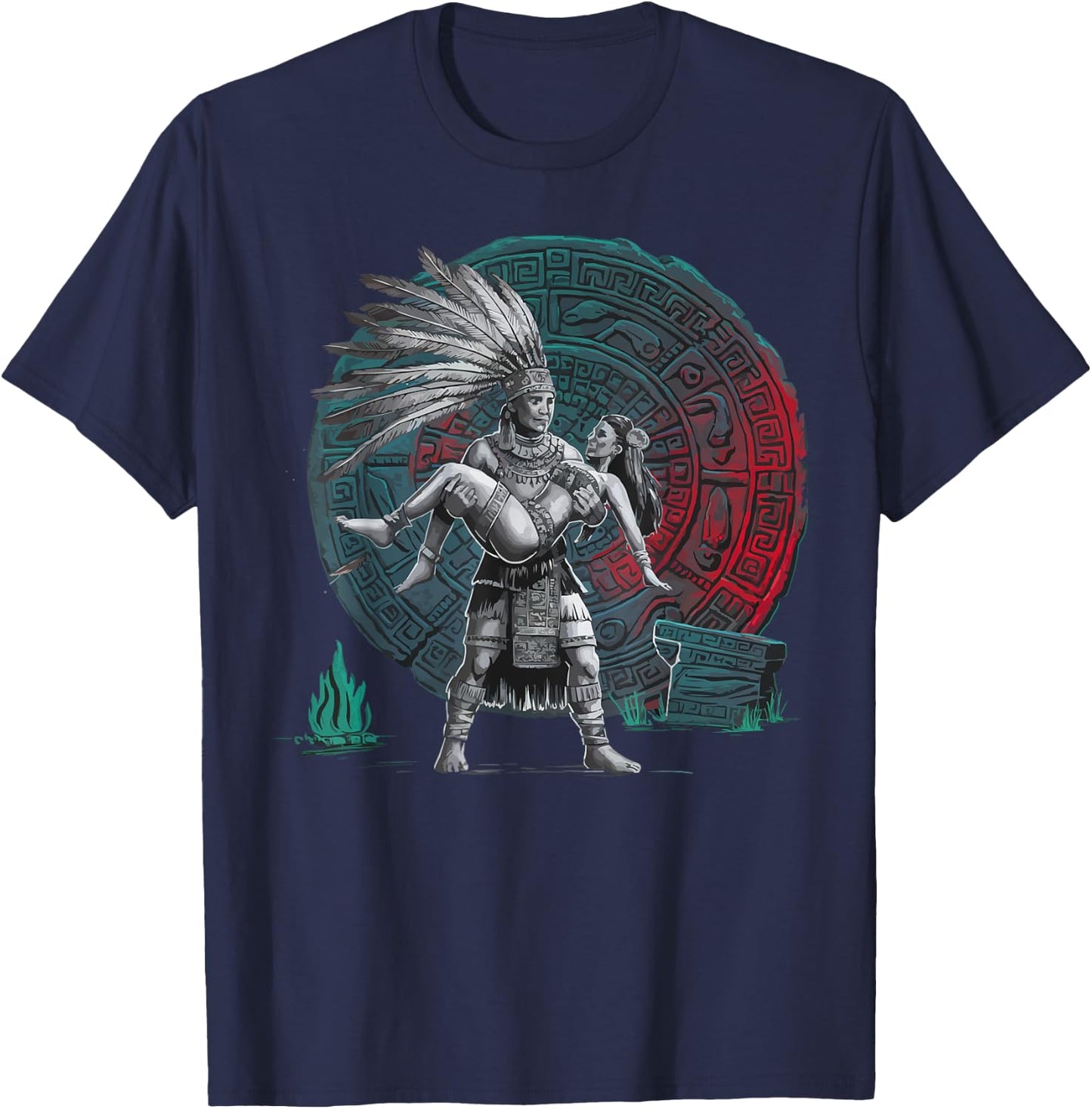 Aztec Warrior Mayan Indigenous Mexican Aztec Jaguar T-Shirt - T-Shirt | Navy