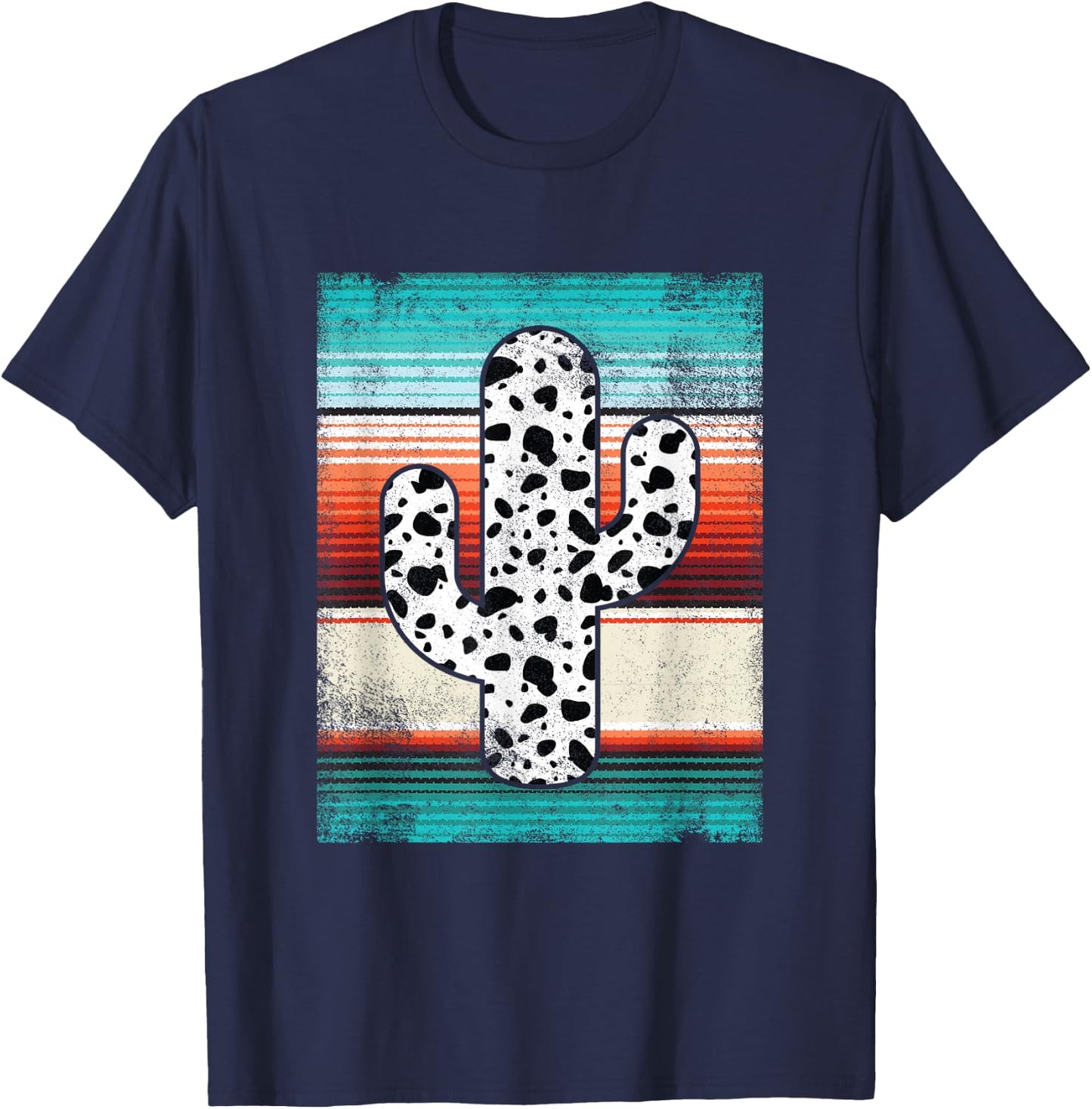 Funny Western Cactus Leopard Cheetah Print Turquoise Serape T-Shirt - T-Shirt | Navy