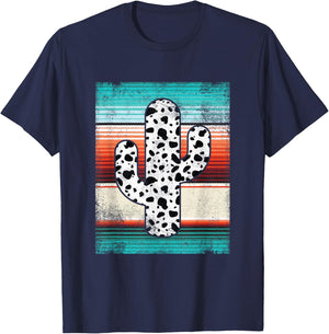 Funny Western Cactus Leopard Cheetah Print Turquoise Serape T-Shirt - T-Shirt | Navy