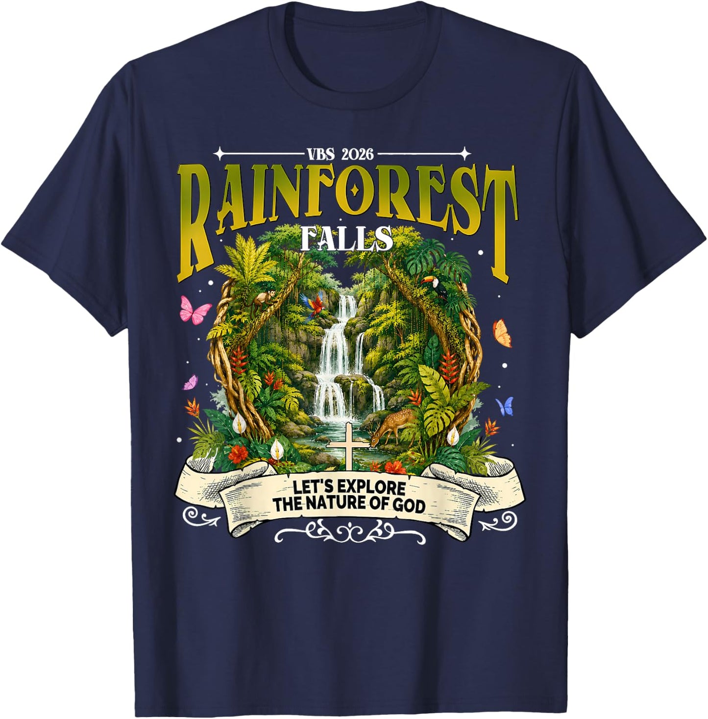Rainforest Falls VBS 2026 Explore Nature of God Adventure T-Shirt - T-Shirt | Navy