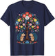 Hedgehog Scandinavian Folk Flowers Style T-Shirt - T-Shirt | Navy