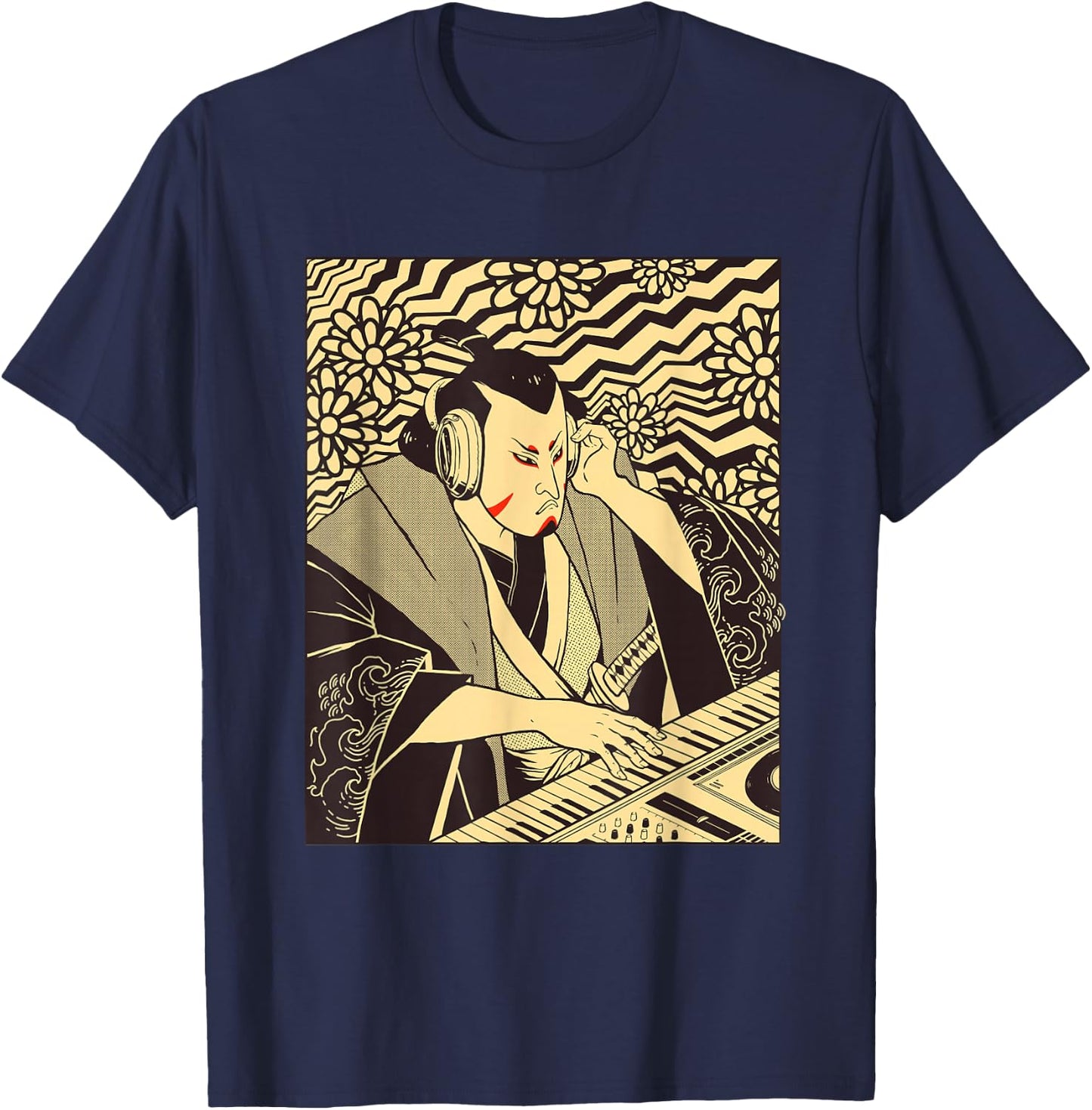 Synth Techno Music Funny Samurai Synthesizer T-Shirt - T-Shirt | Navy
