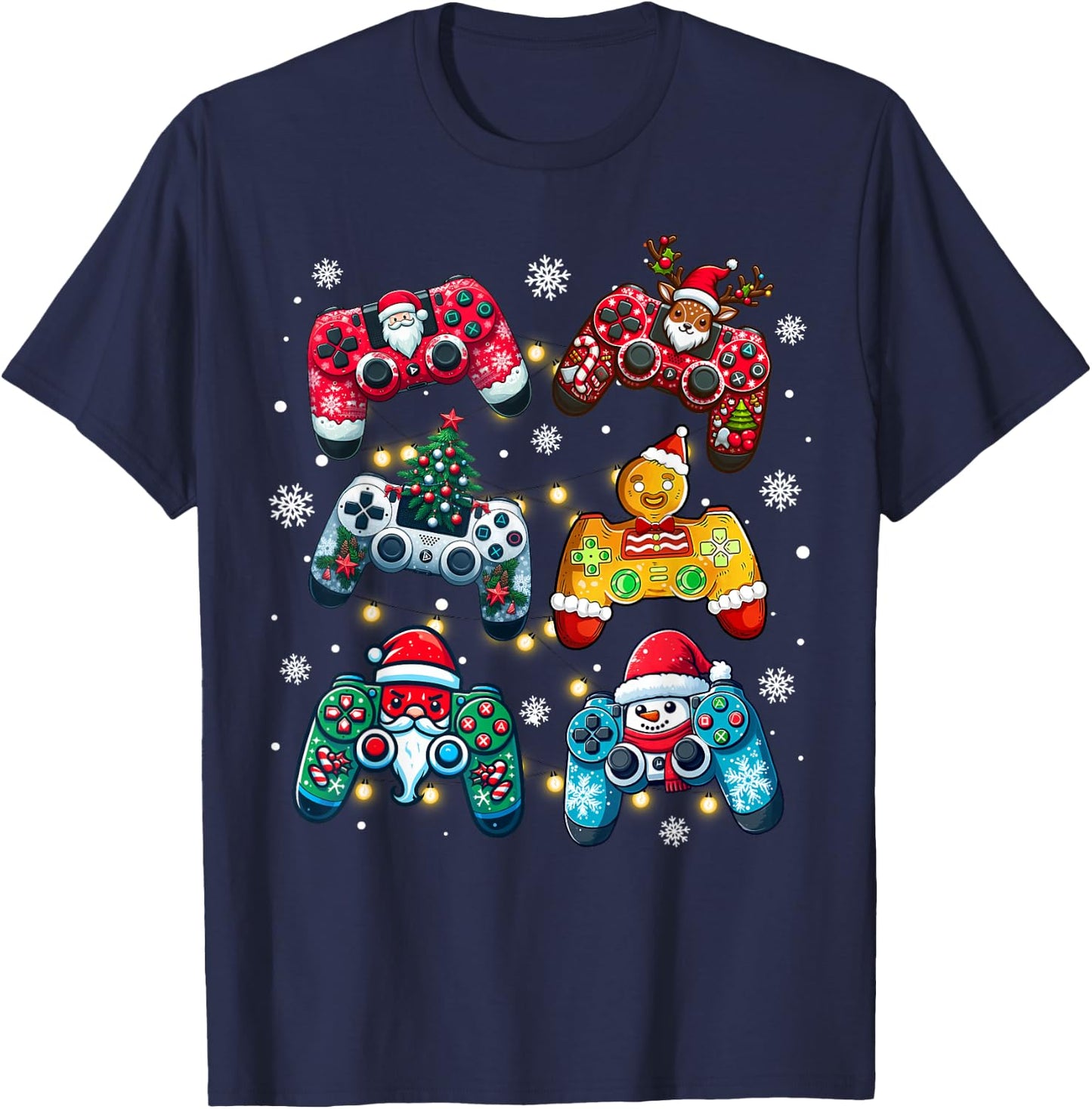 Boys Christmas Shirt Santa Elf Gaming Controllers Gamer Xmas T-Shirt - T-Shirt | Navy