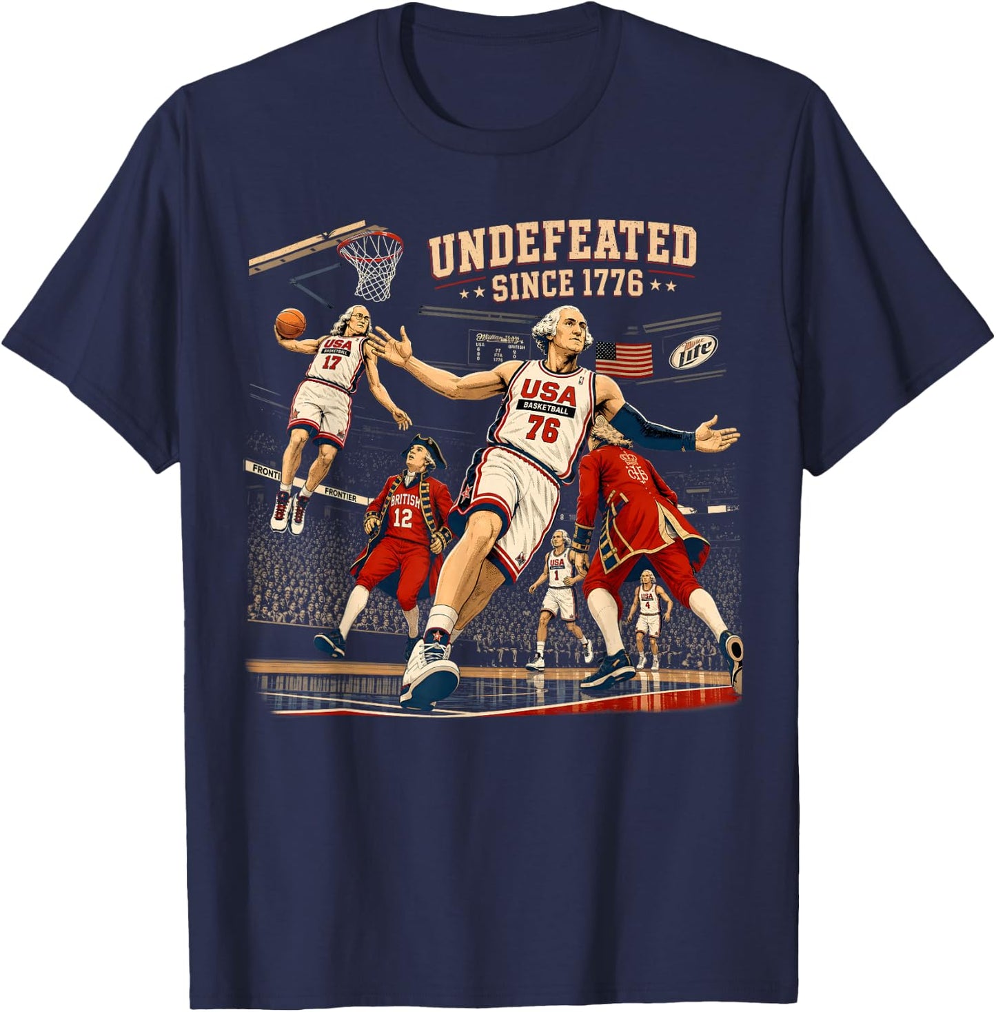 4th of July Basketball Undefeated Since 1776 250 Years Funny T-Shirt - T-Shirt | Navy