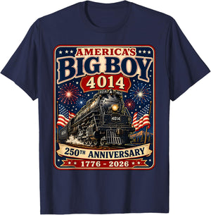 250th Anniversary USA Big Boy 4014 Train Vintage US Flag T-Shirt - T-Shirt | Navy