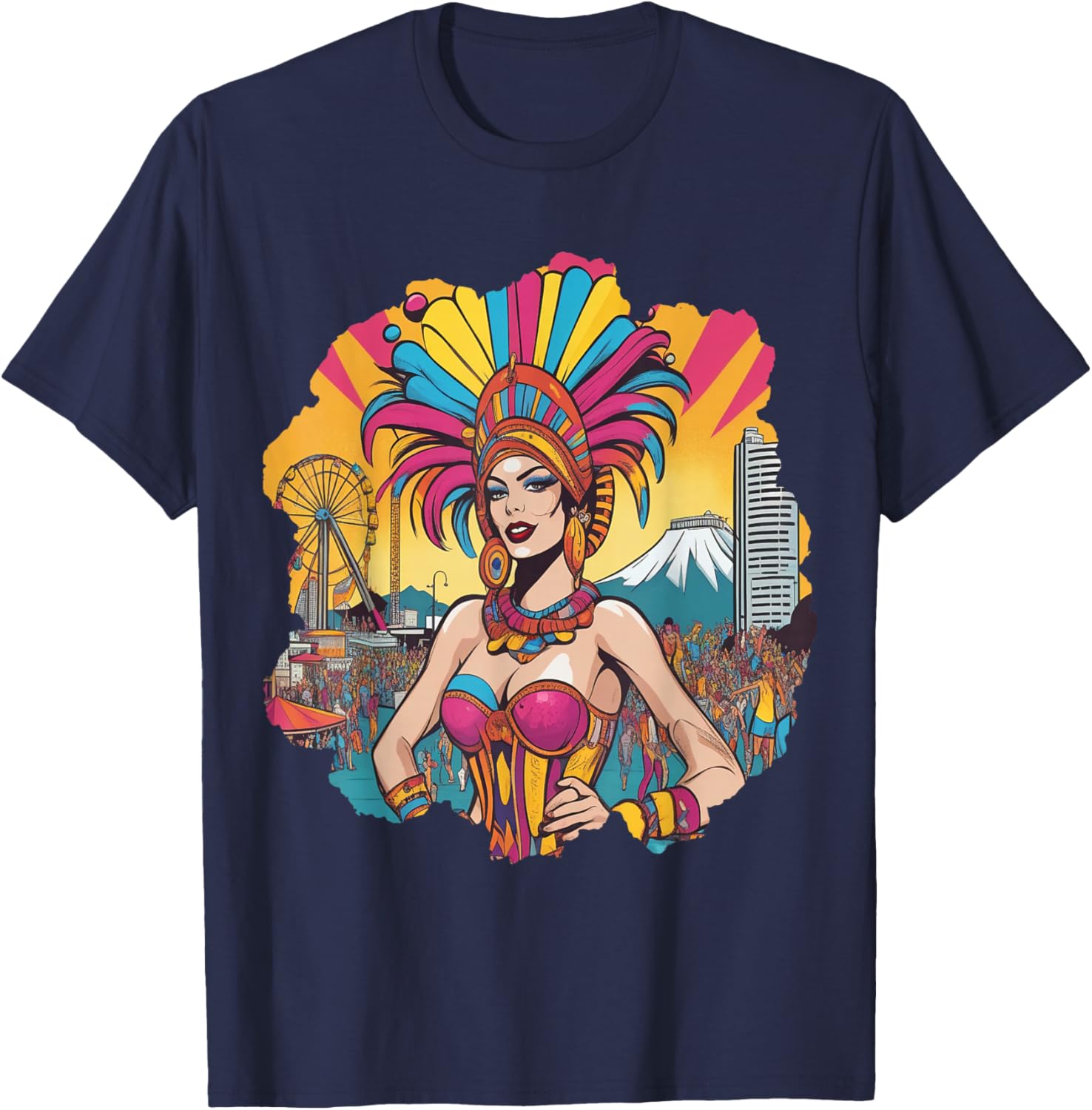Brazil Carnival Costume Rio de Janeiro , Black, S T-Shirt - T-Shirt | Navy