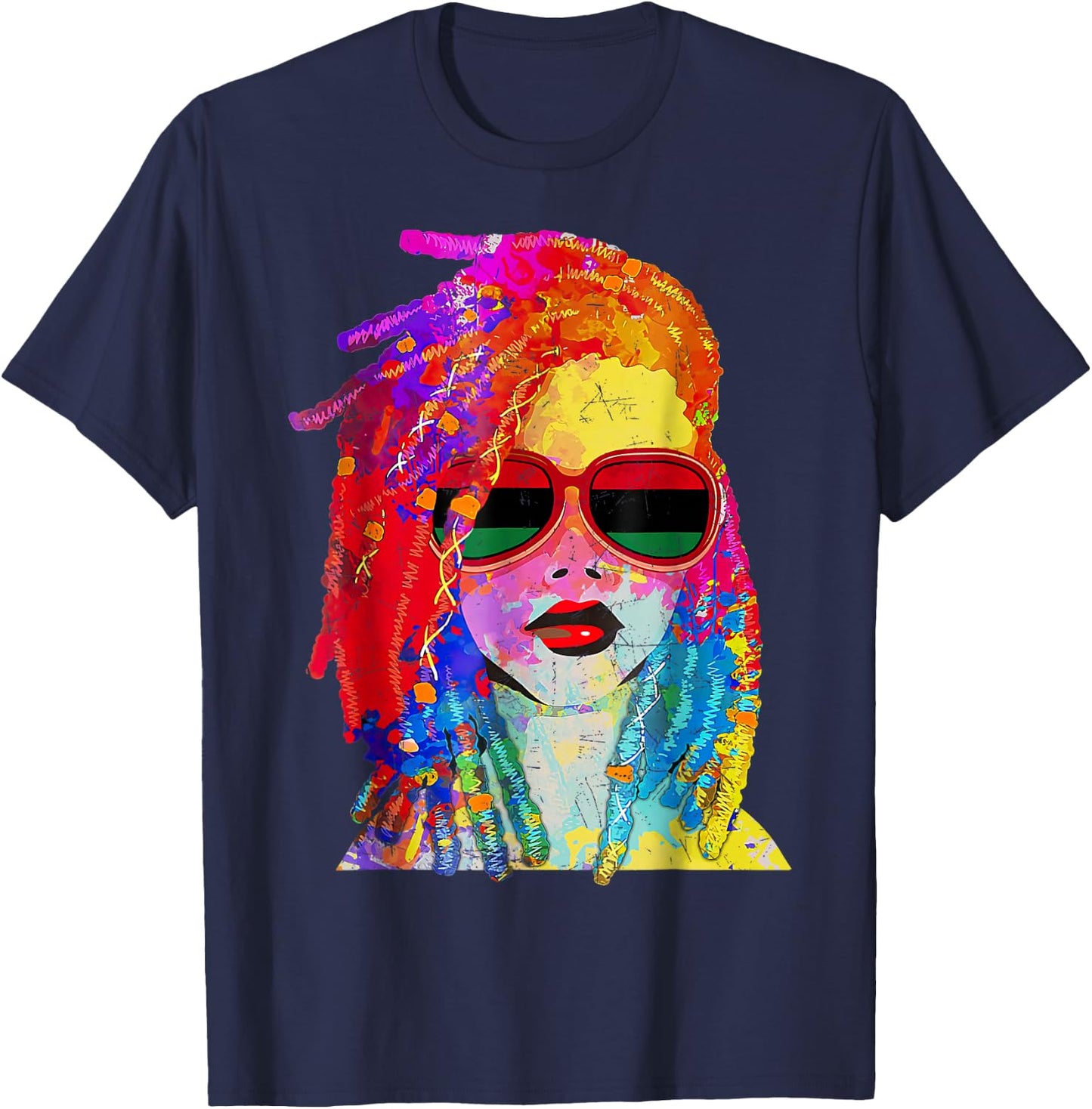 Loc'd Hair Art Black Queen Afro Woman Juneteenth T-Shirt - T-Shirt | Navy