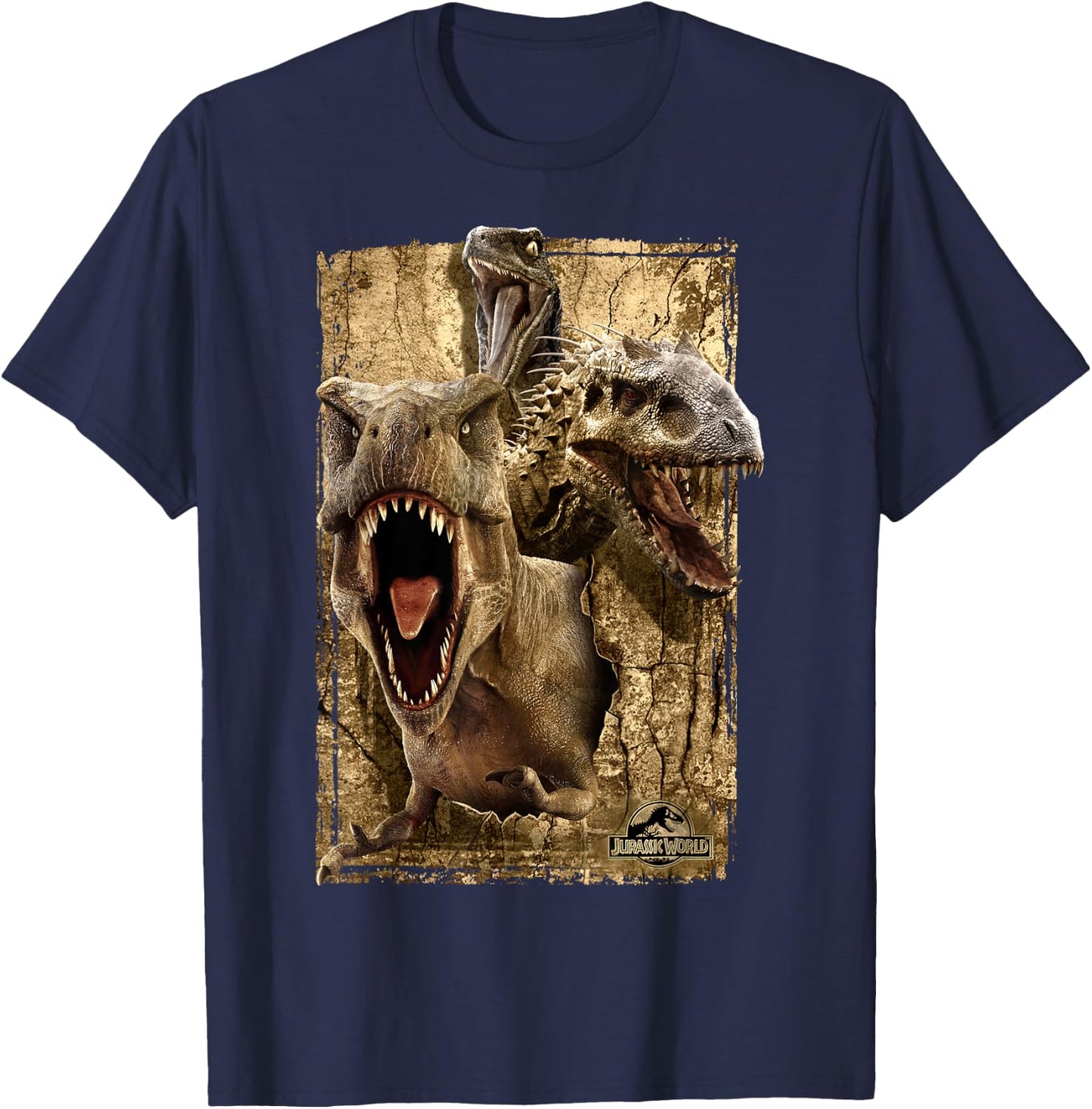 Jurassic World T-Rex Indominus Rex & Raptor T-Shirt - T-Shirt | Navy