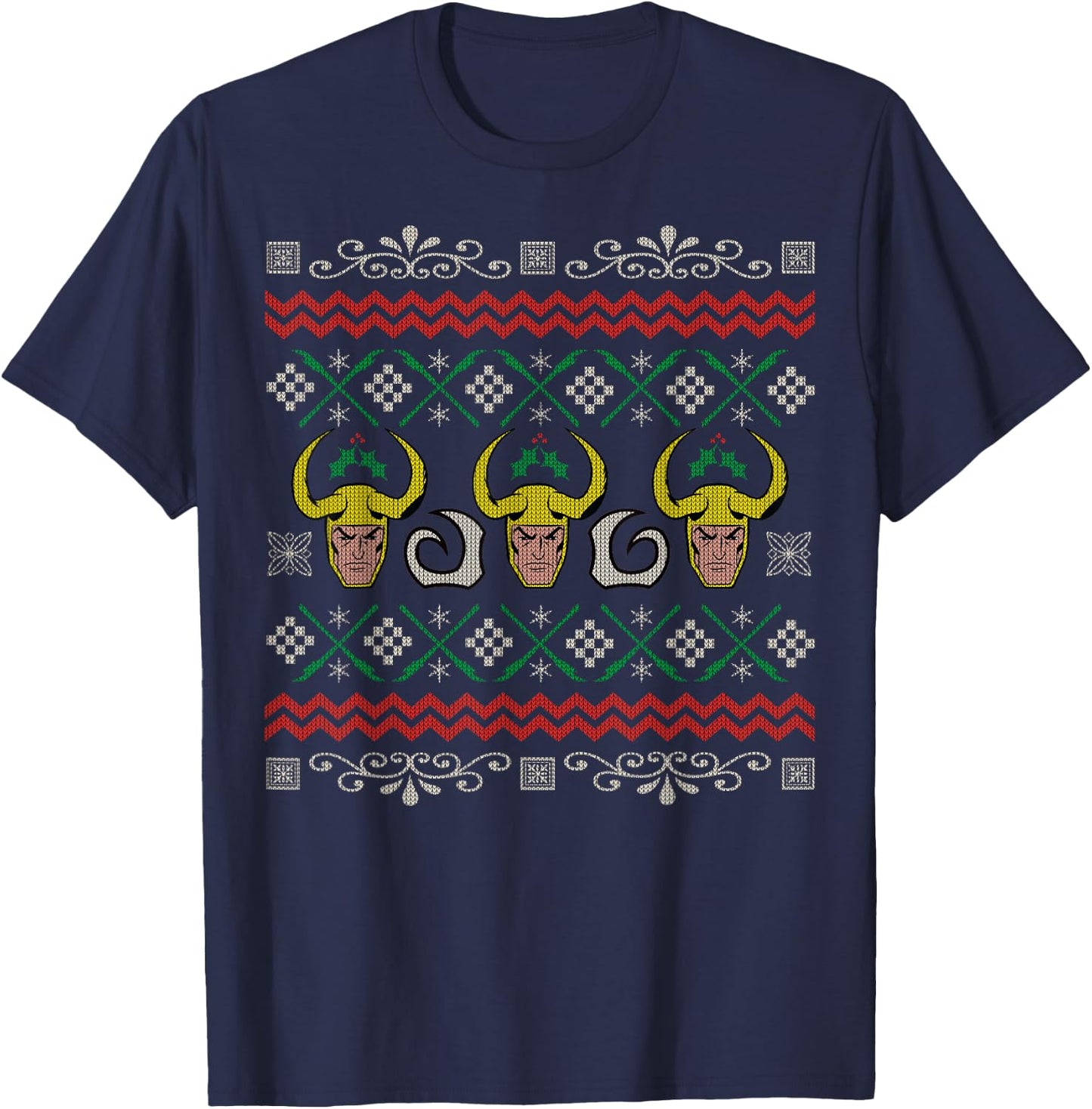 Marvel Loki Ugly Christmas Sweater Graphic T-Shirt - T-Shirt | Navy