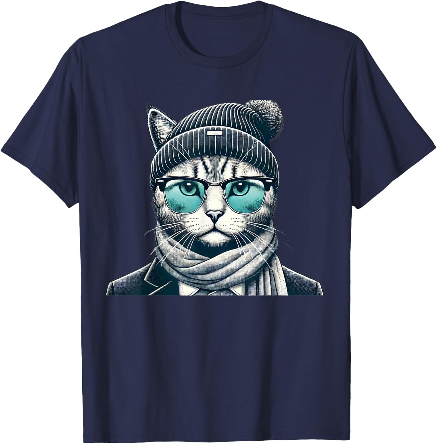 Funny stylish cat wearing glasses, Cat Lover, Animal Lover T-Shirt - T-Shirt | Navy