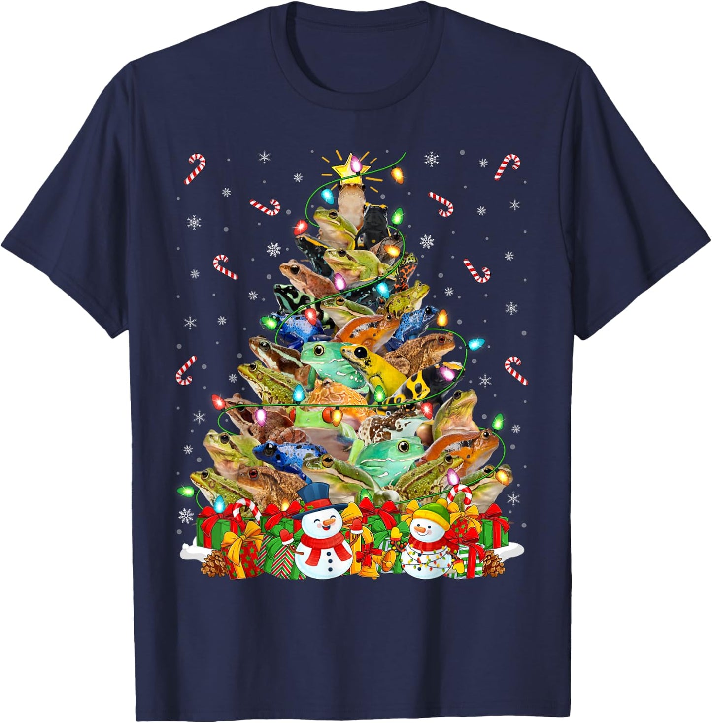 Frog Xmas Lighting Santa Frog Christmas Tree T-Shirt - T-Shirt | Navy