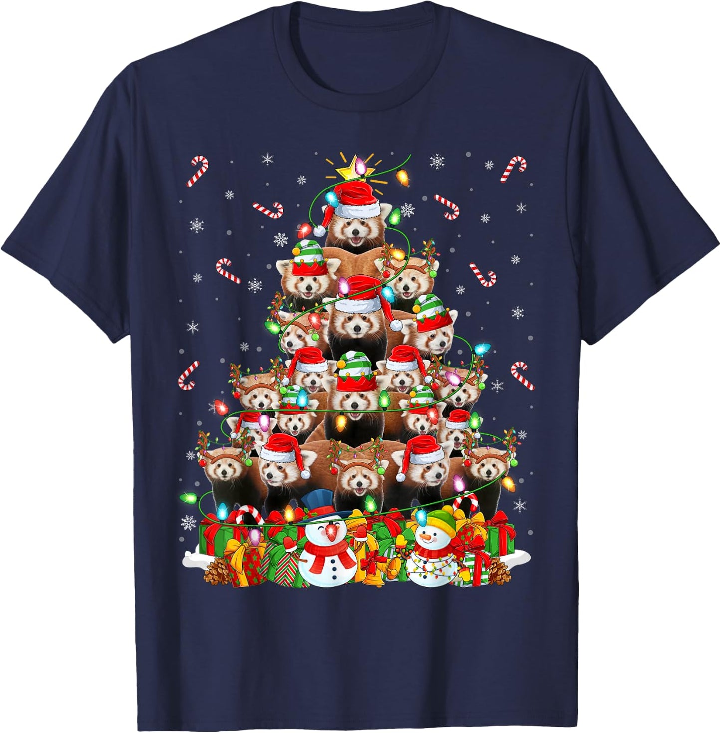 Red Panda Xmas Lighting Tree Santa Red Panda Christmas T-Shirt - T-Shirt | Navy