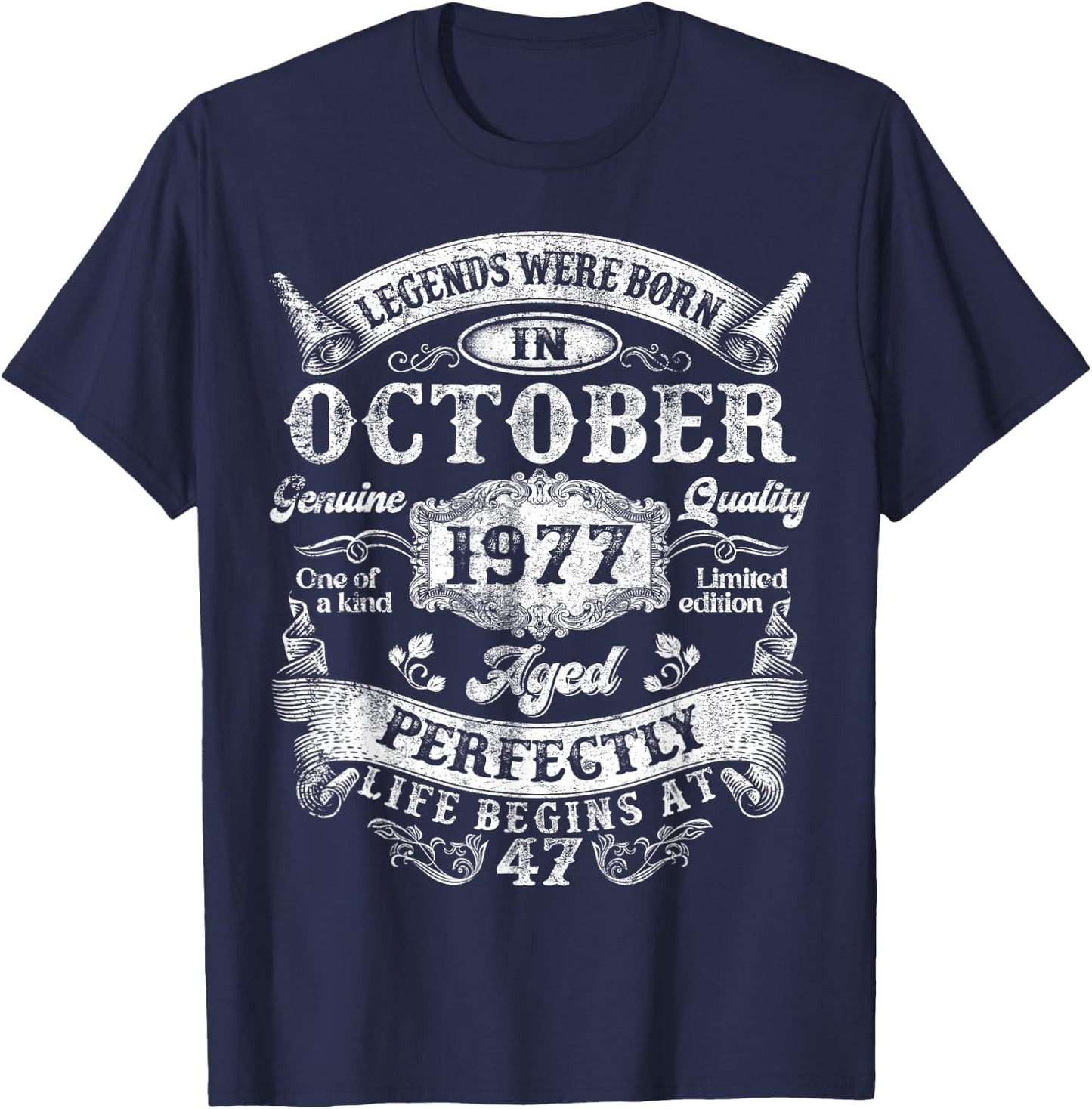 Legends Were Born in October 1977 Vintage 47th Birthday Men T-Shirt - T-Shirt | Navy