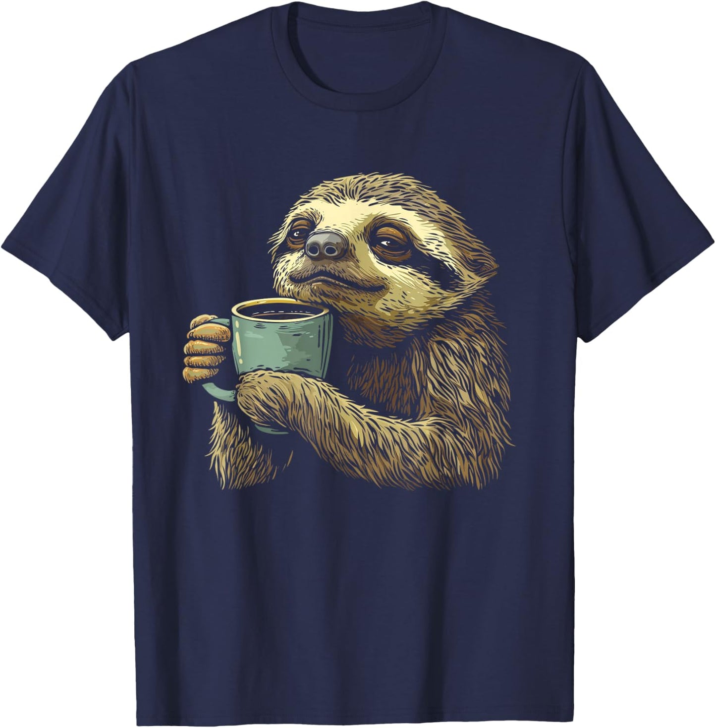 Coffee Sloth Drinking Coffee Barista Funny Animal Cute T-Shirt - T-Shirt | Navy