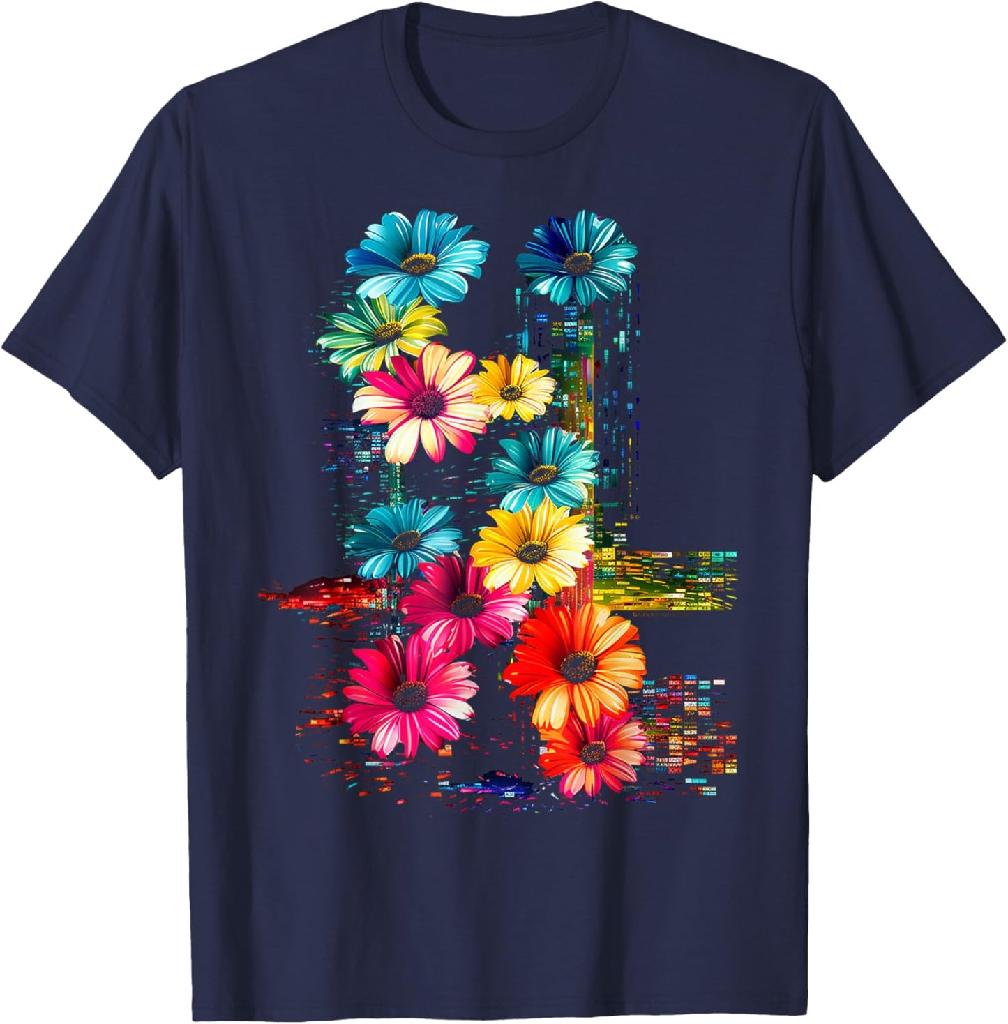 Blume, bunt, Kunstwerk, Naturkunst, Grafik, Blume T-Shirt - T-Shirt | Navy
