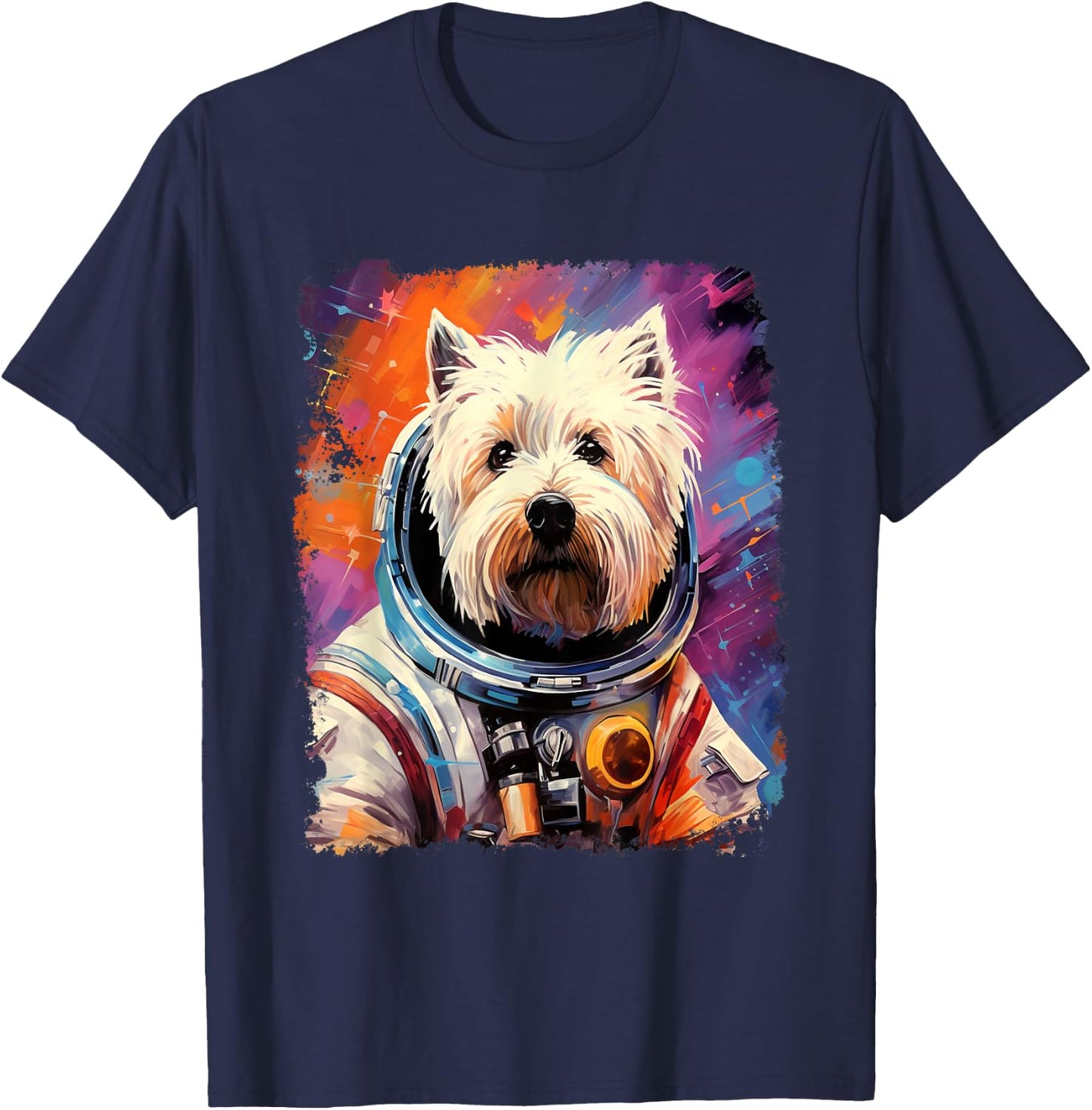 Westie Dog West Highland White Terrier Space T-Shirt - T-Shirt | Navy