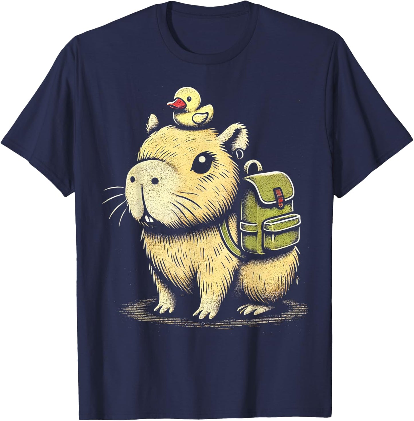 Cute Capybara Adventure Vintage Animal Art T-Shirt - T-Shirt | Navy
