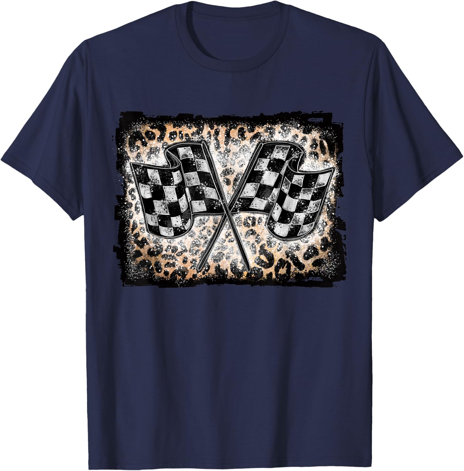 Racing Flags Racer Checkered Race Leopard Vintage Grunge T-Shirt - T-Shirt | Navy