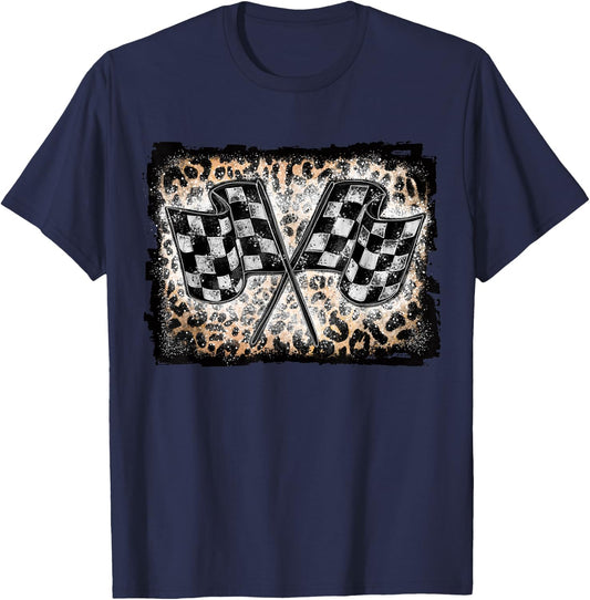 Racing Flags Racer Checkered Race Leopard Vintage Grunge T-Shirt - T-Shirt | Navy
