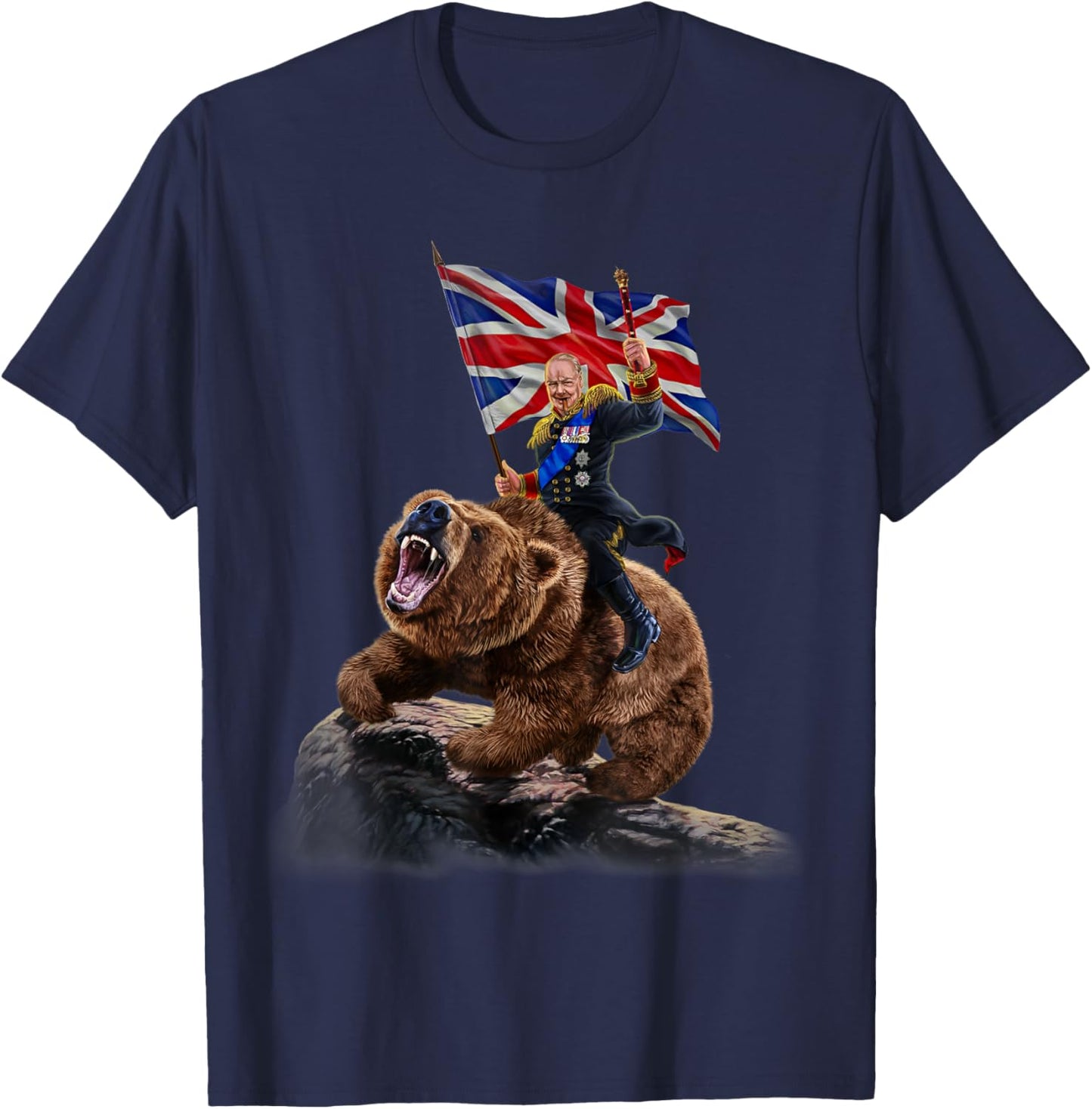 England Winston Churchill Ride Battle Grizzly Bear T-Shirt - T-Shirt | Navy