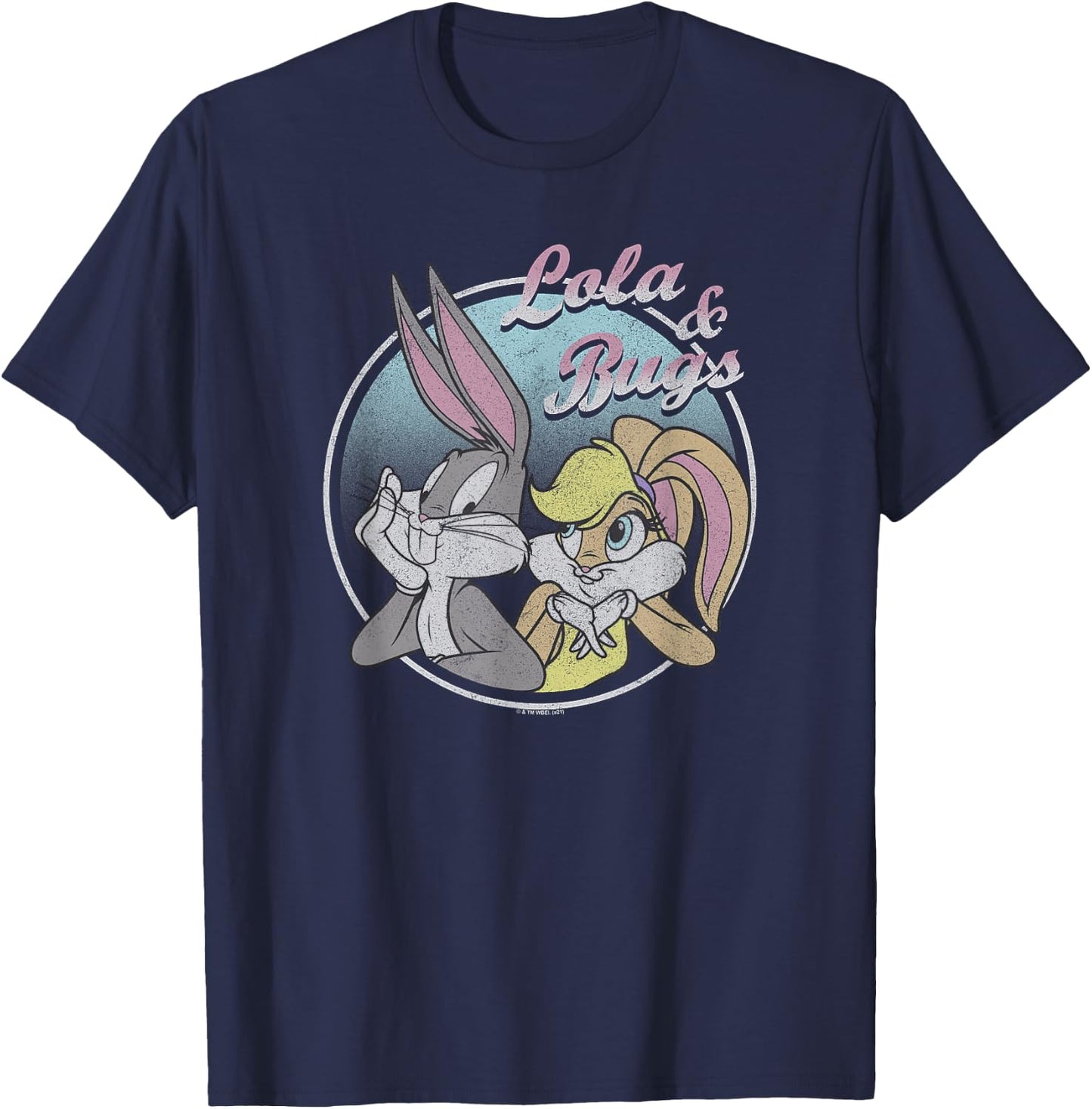 Looney Tunes Lola & Bugs Circle Portrait Pastel T-Shirt - T-Shirt | Navy