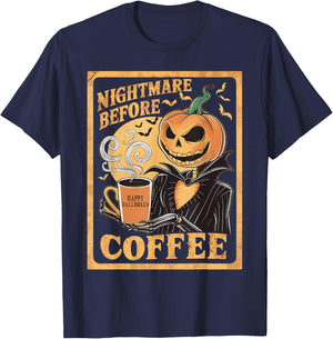 Nightmare Before Coffee Christmas Skeleton Funny Halloween T-Shirt - T-Shirt | Navy
