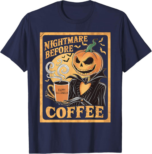 Nightmare Before Coffee Christmas Skeleton Funny Halloween T-Shirt - T-Shirt | Navy