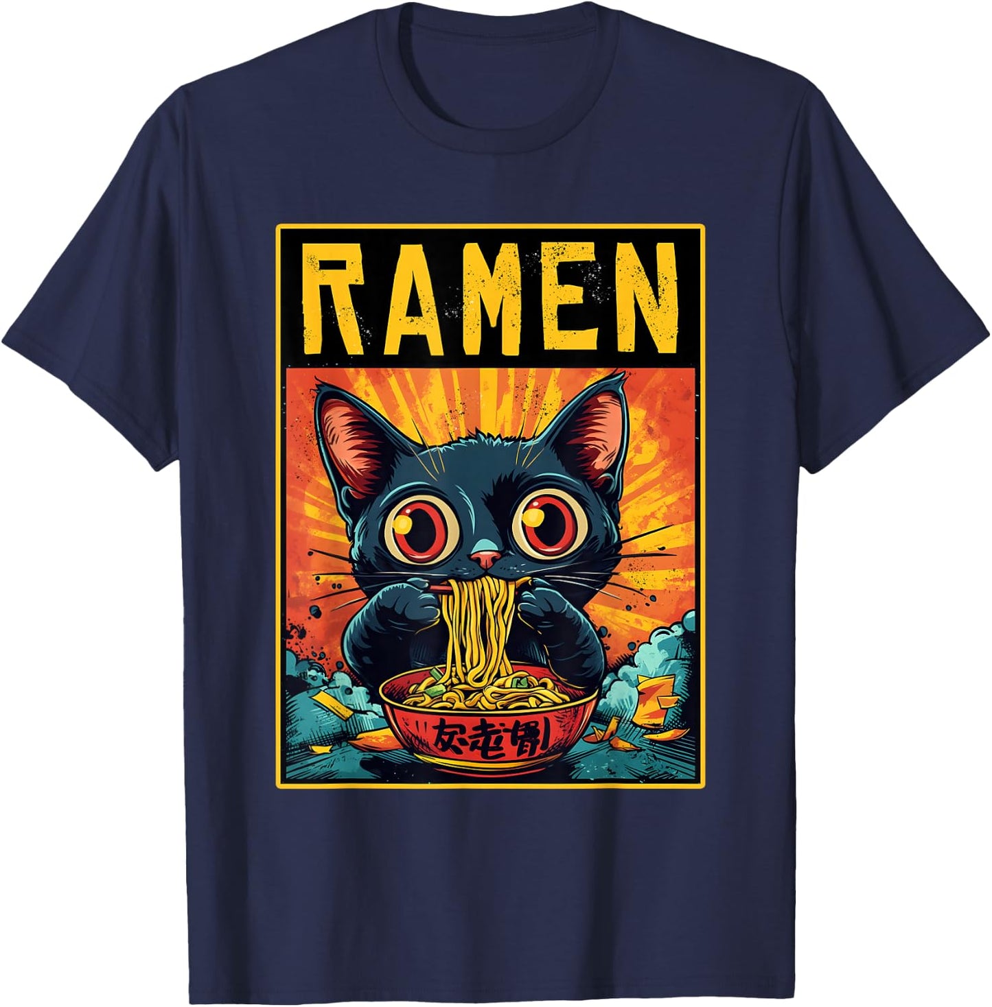 Funny Ramen Cat Japan Anime Manga Kawaii Ramen Noddles T-Shirt - T-Shirt | Navy