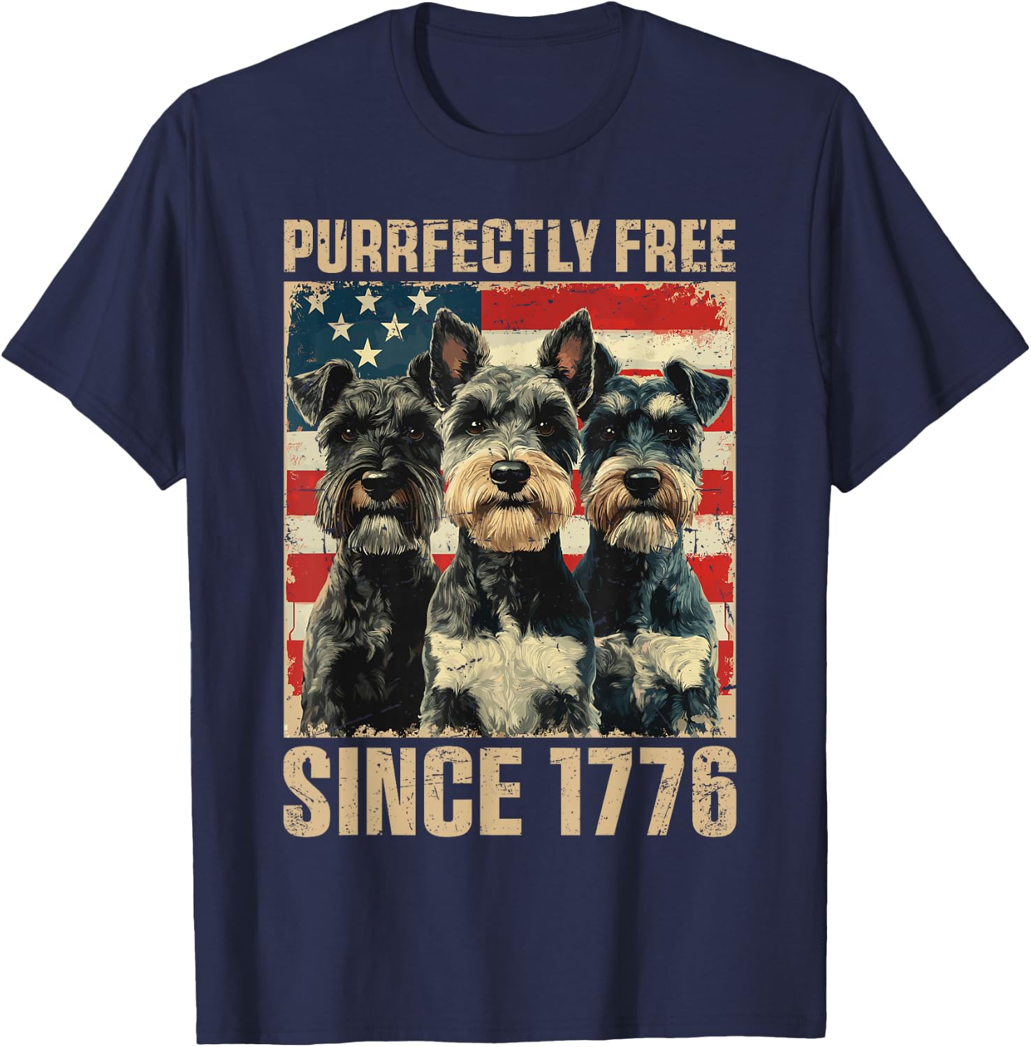 Purrfectly Free Miniature Schnauzer Dog Lover 4th Of July T-Shirt - T-Shirt | Navy