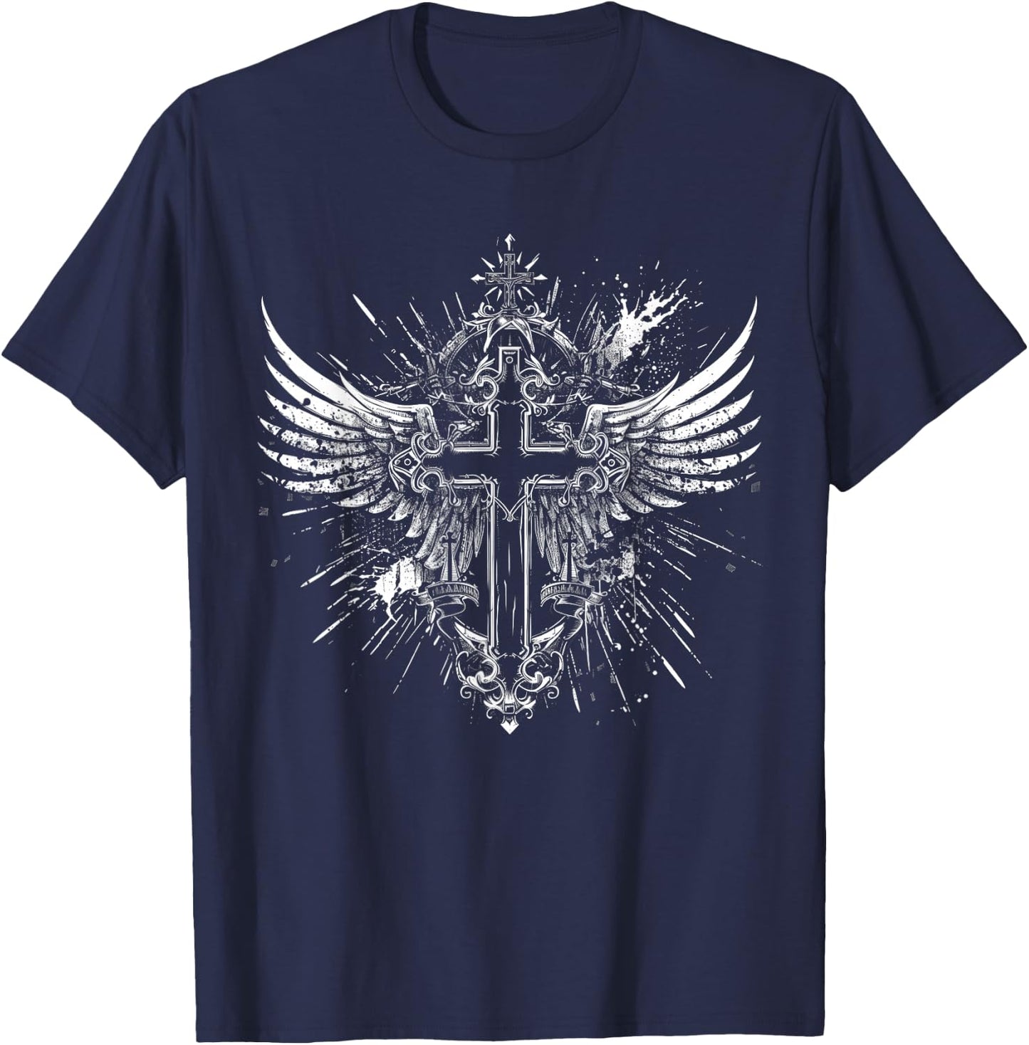 Cross Wings Y2K Alt Grunge Emo Aesthetic Gothic Print , black T-Shirt - T-Shirt | Navy