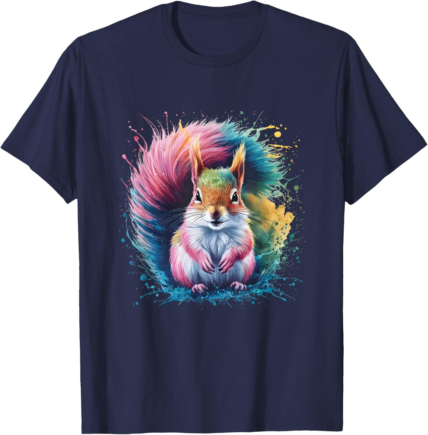 Squirrel Men Women Colourful Watercolour Squirrel T-Shirt - T-Shirt | Navy