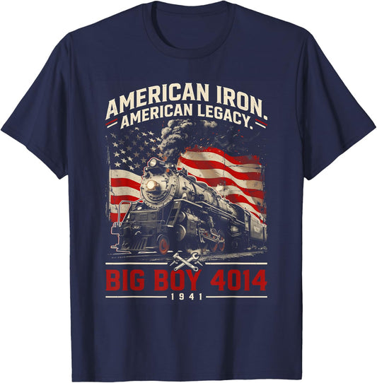 250 Years Big Boy 4014 Train US Flag Vintage Apparel T-Shirt - T-Shirt | Navy