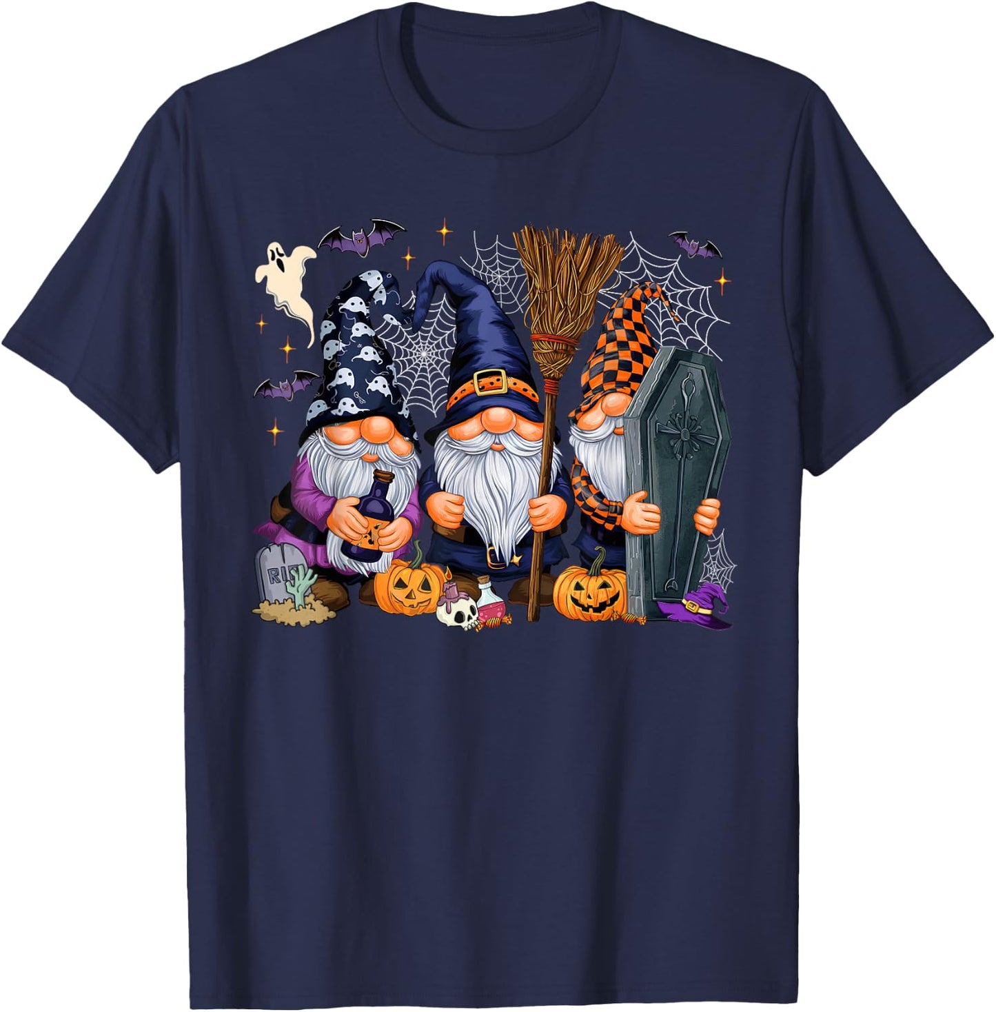 Gnome Witch Halloween Pumpkin Autumn Fall Holiday 2024 T-Shirt - T-Shirt | Navy