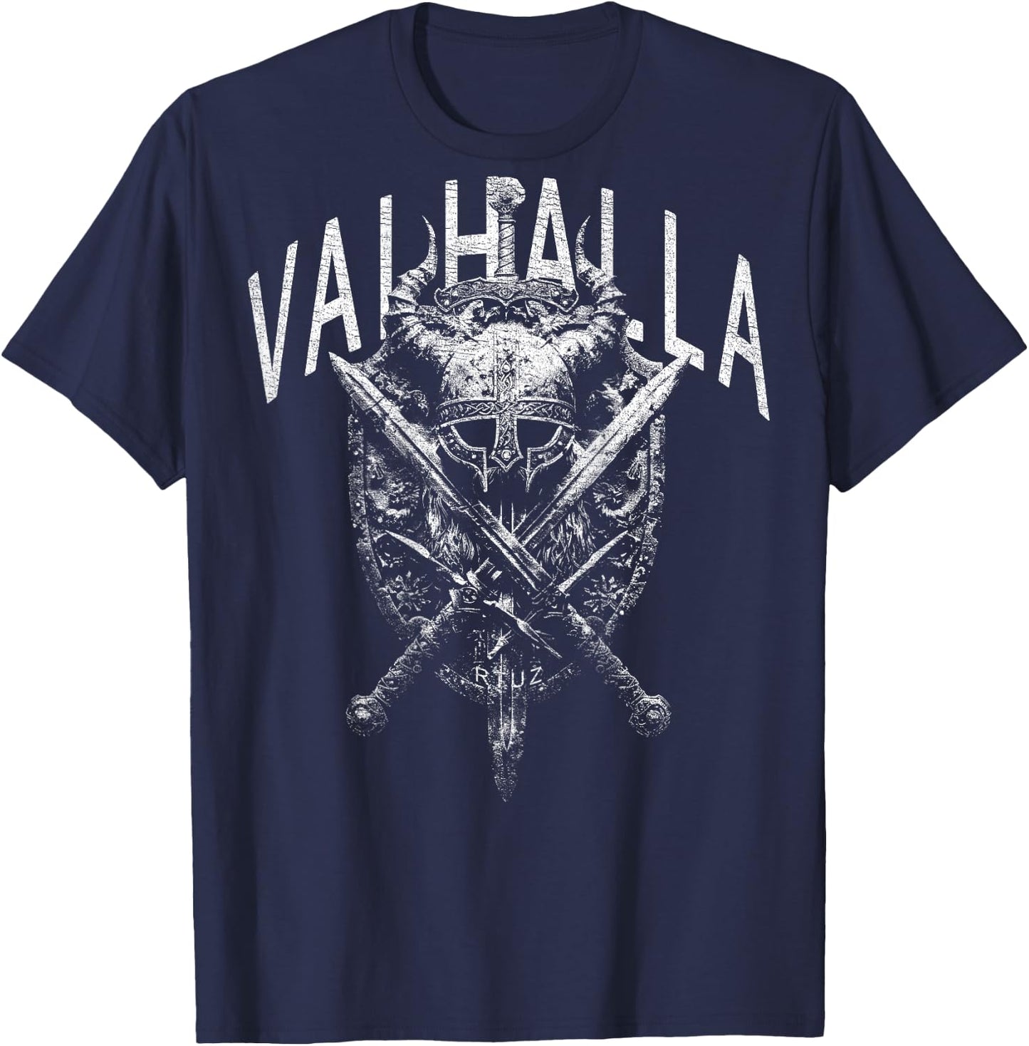 Valhalla Odin Thor Runes Viking Helmet Backprint Viking , black T-Shirt - T-Shirt | Navy